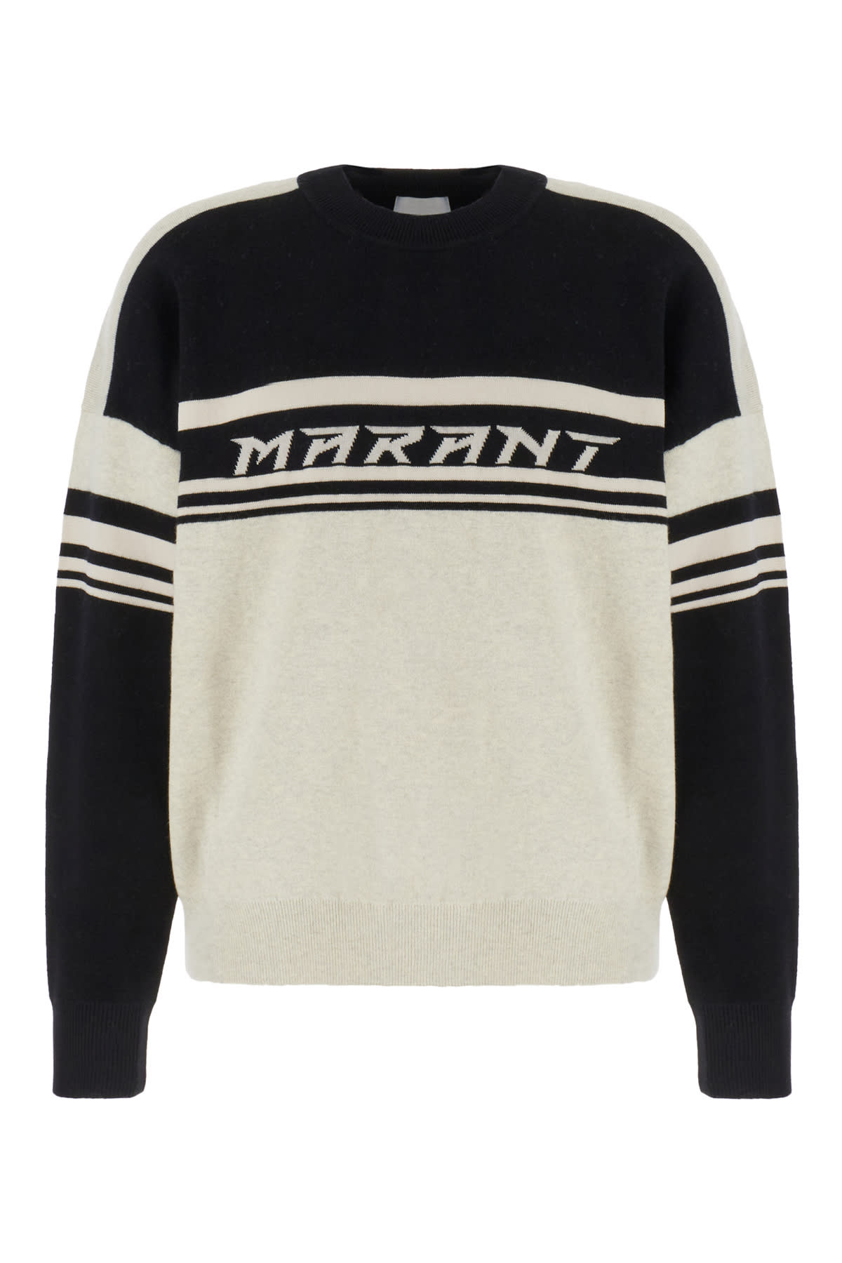 Shop Isabel Marant Two-tone Stretch Cotton Blend Colby Sweater In 01bk