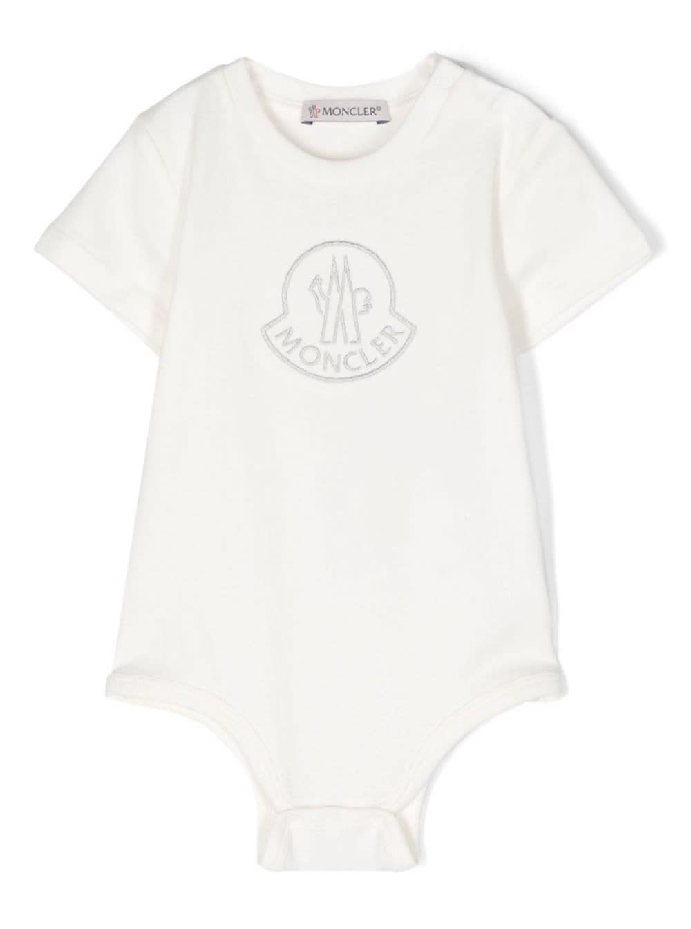 MONCLER WHITE ROMPER WITH LOGO EMBROIDERY IN COTTON BABY 