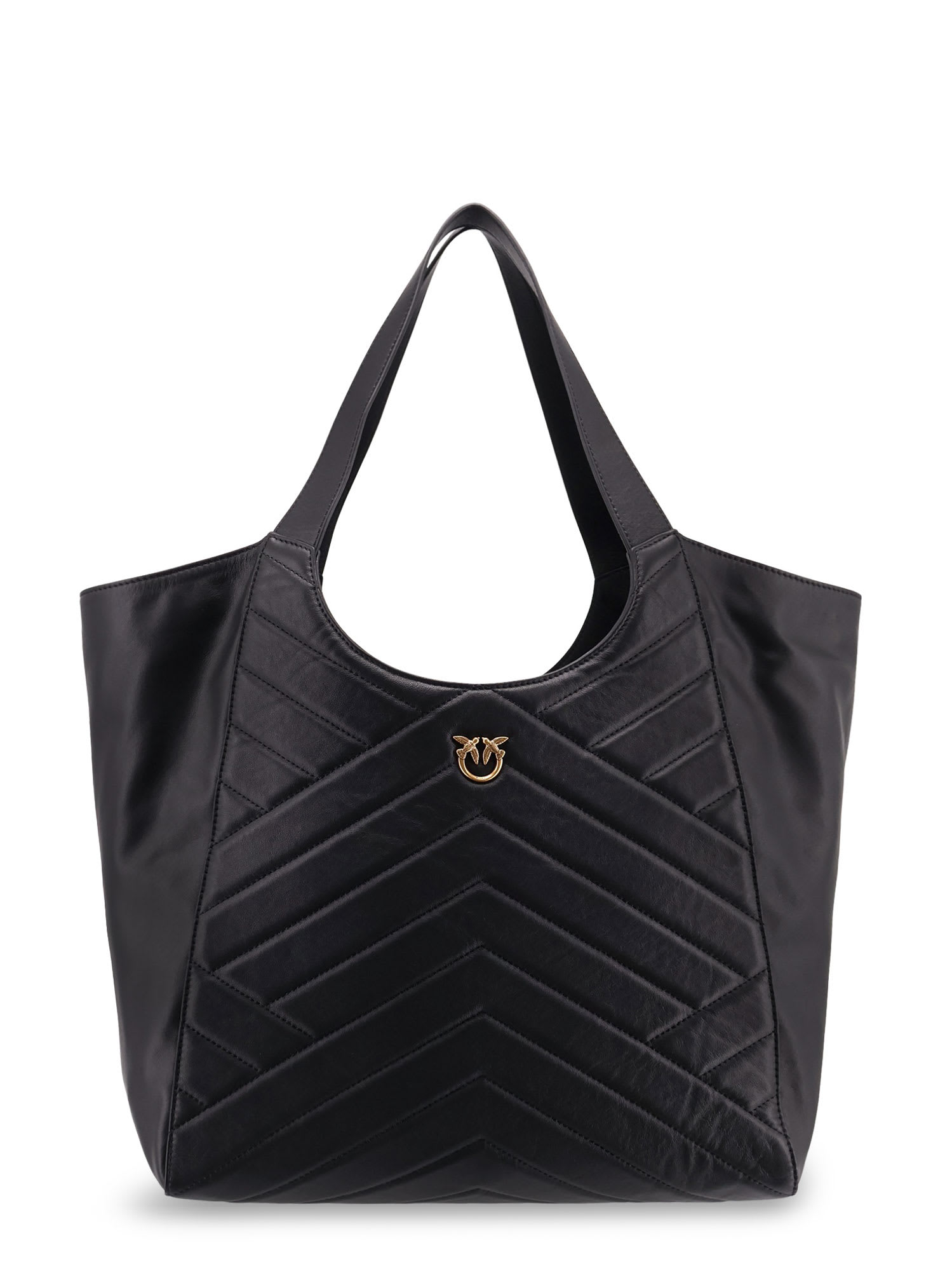 Pinko Quilted Chevron Dual Handle Shoulder Bag In Black