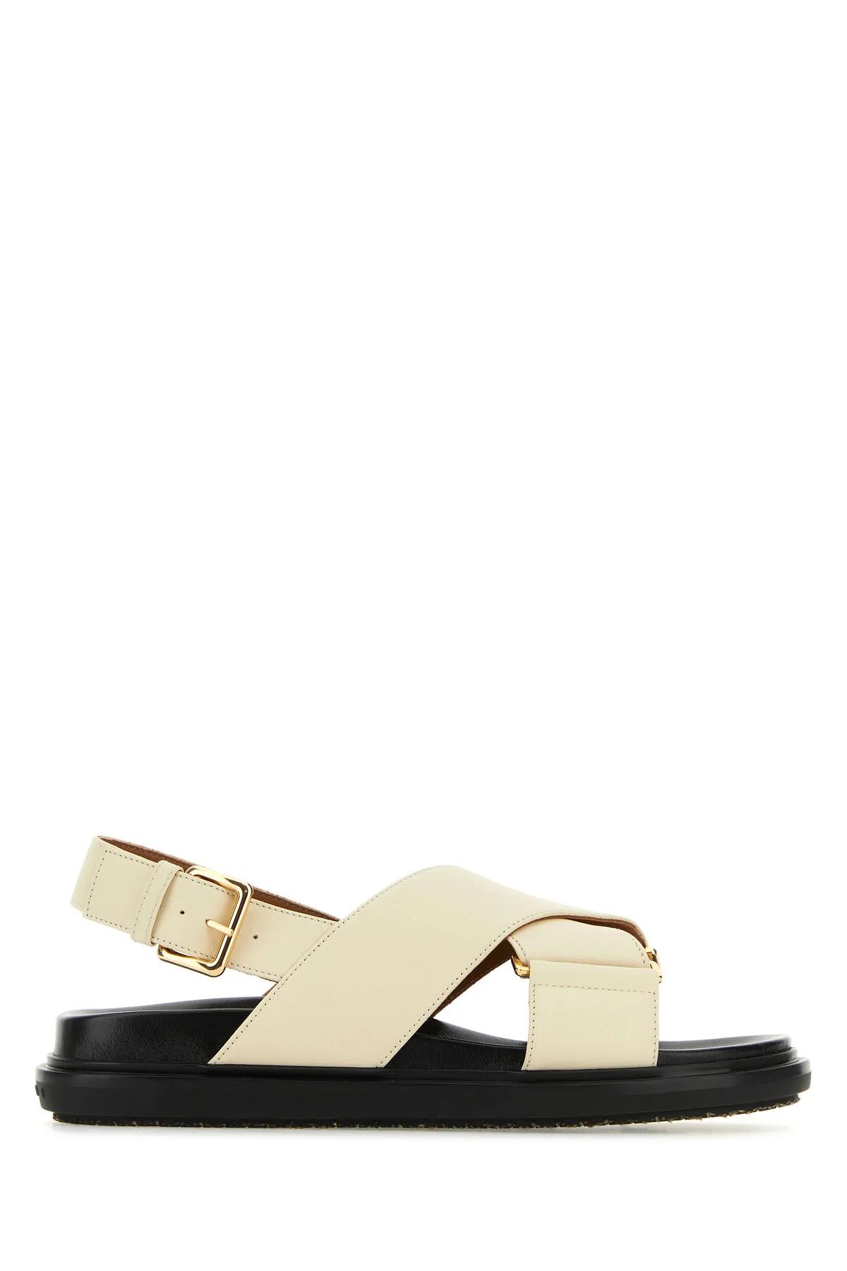 Shop Marni Ivory Leather Fussbett Sandals In White