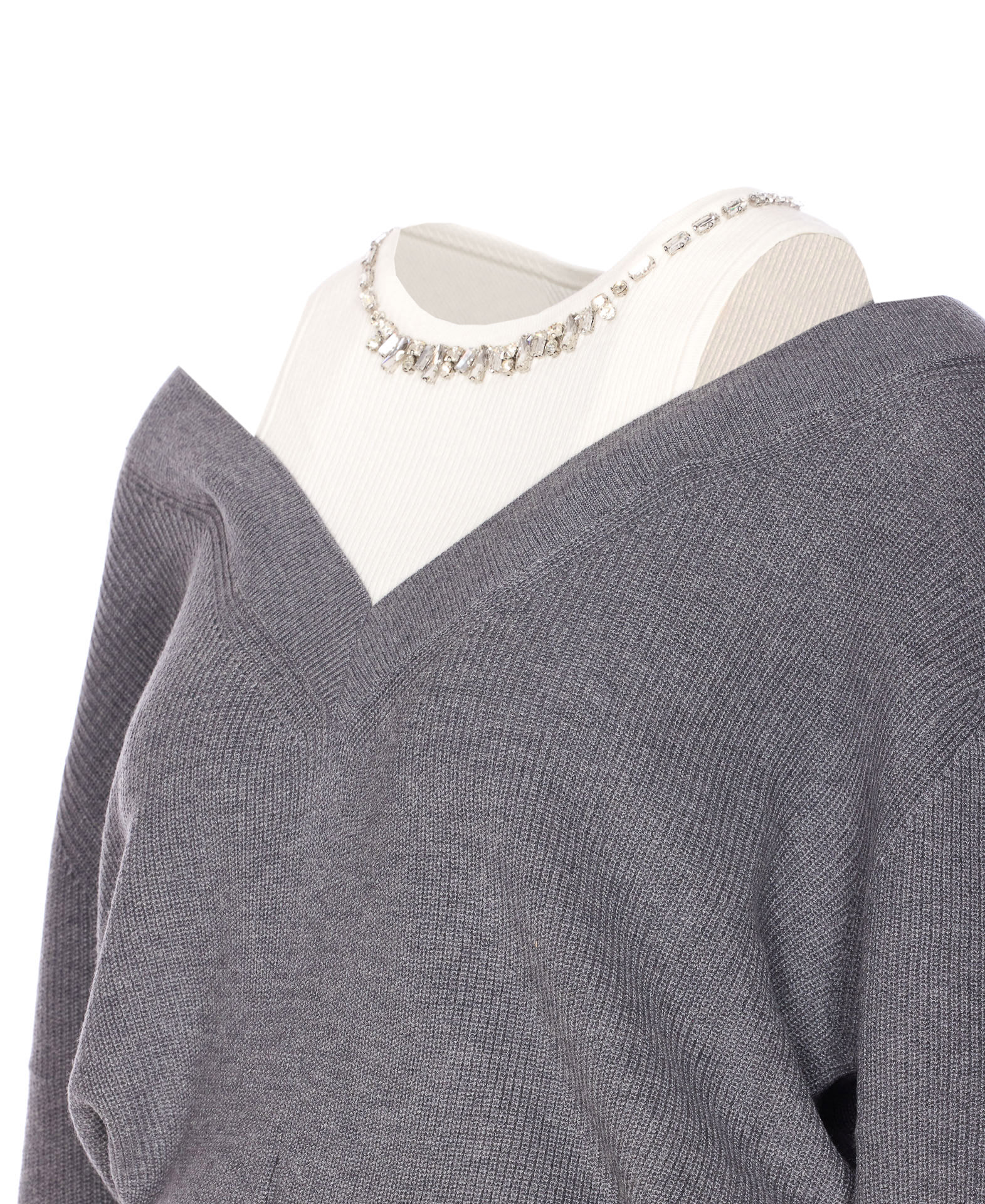 Liu •jo V-neck Knitted Dress In Gray