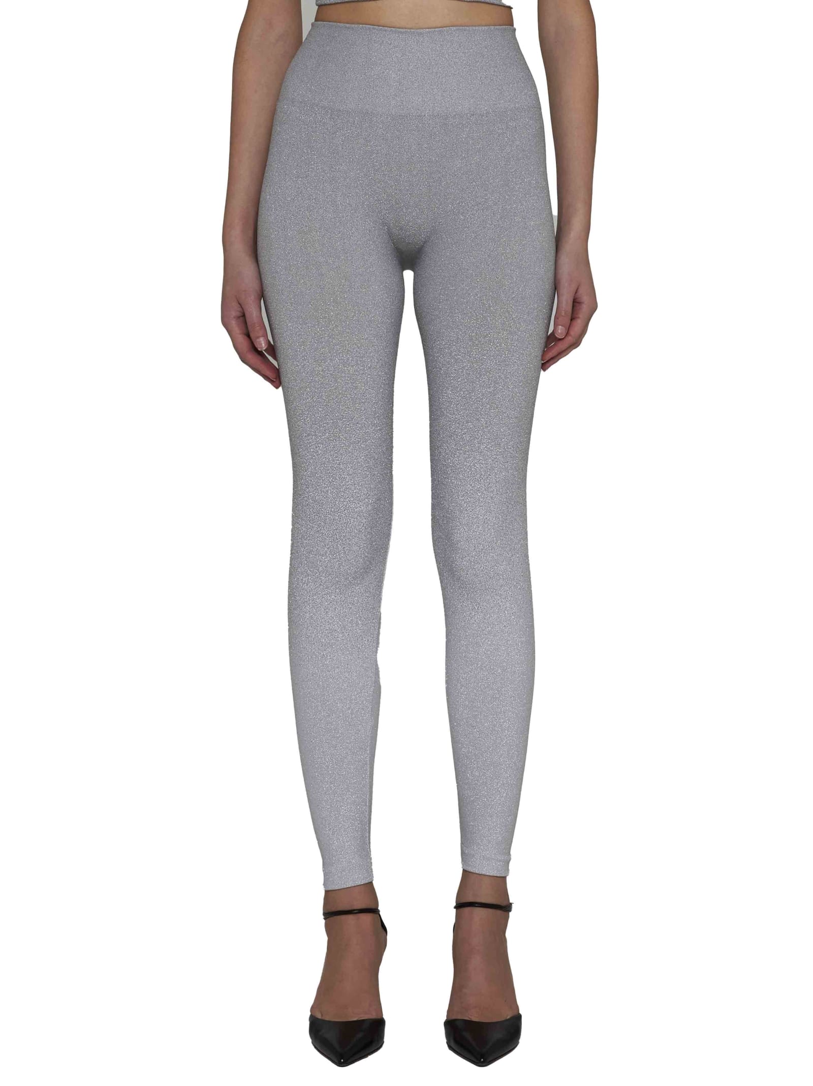 Shop Wolford Pants In Silver Shine