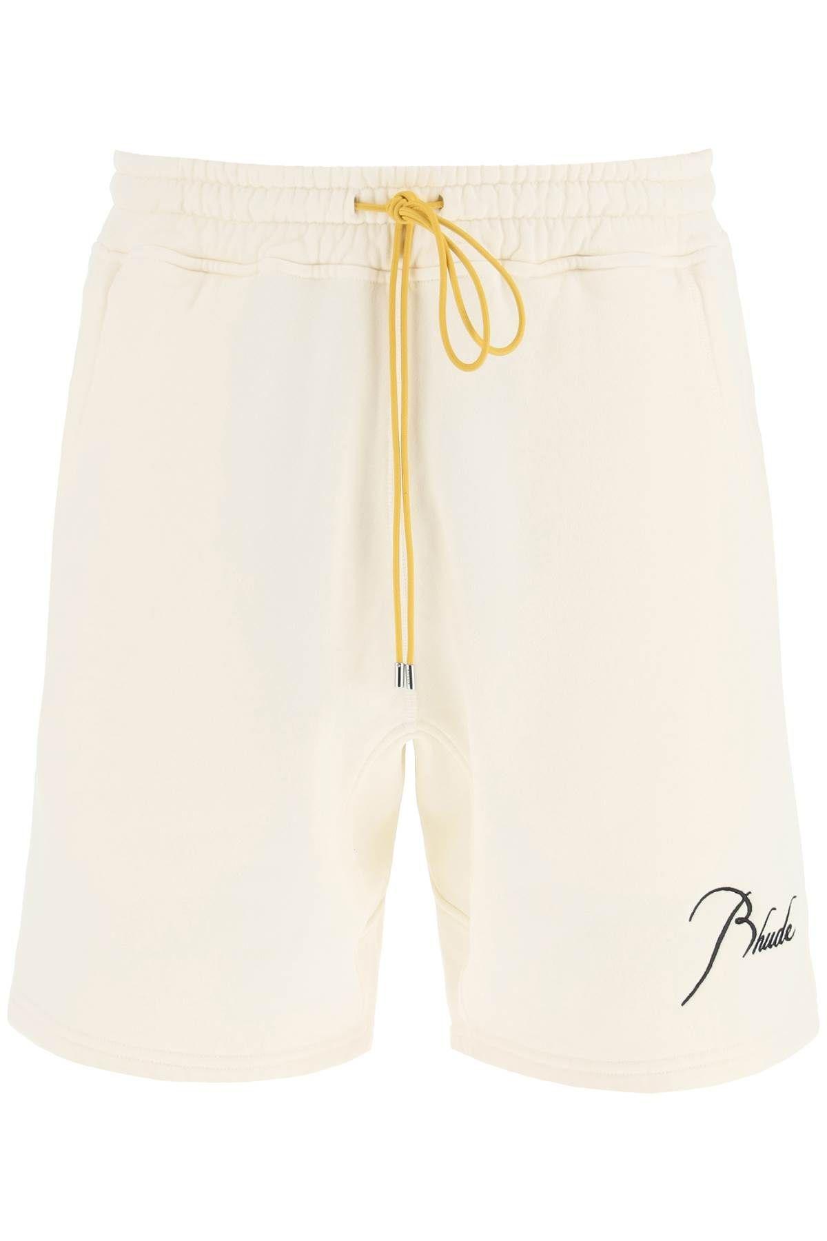 Shop Rhude Jersey Bermuda Short With Logo Embroidery In Yellow Cream