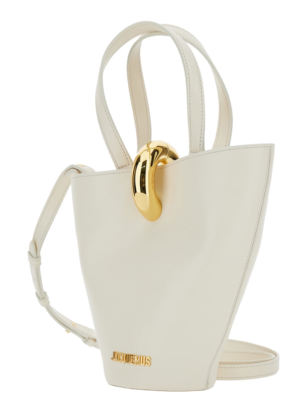 le Petit Bambola White Handbag With Ring Hardware Detail And Logo Lettering In Leather Woman