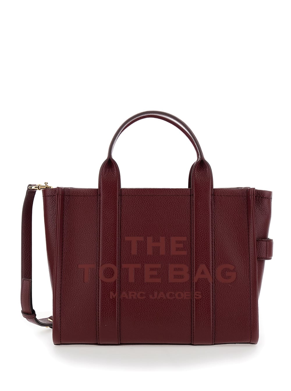 Marc Jacobs The Medium Tote Bag Red Shoulder Bag With Logo In Grainy Leather Woman In Burgundy
