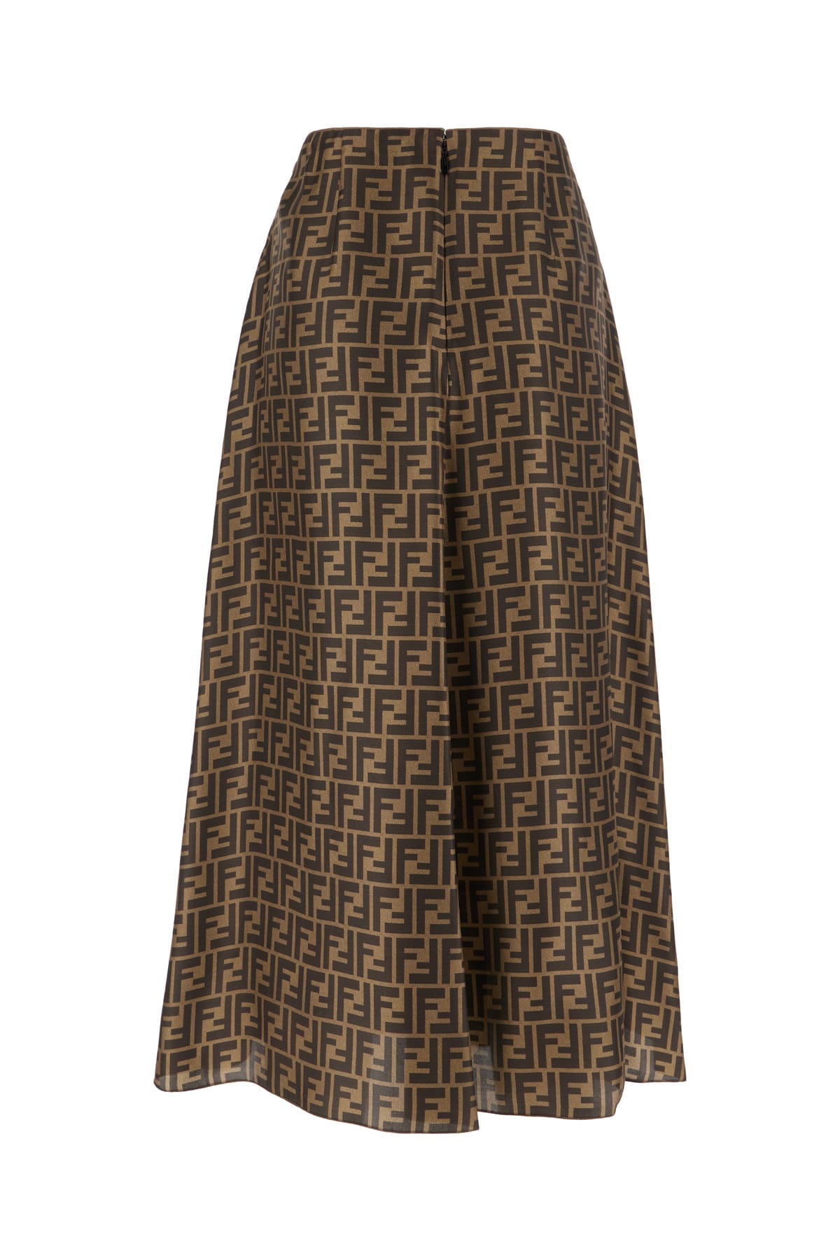 Fendi High Waisted Skirt In Twill Print Ff Clothing In Brown