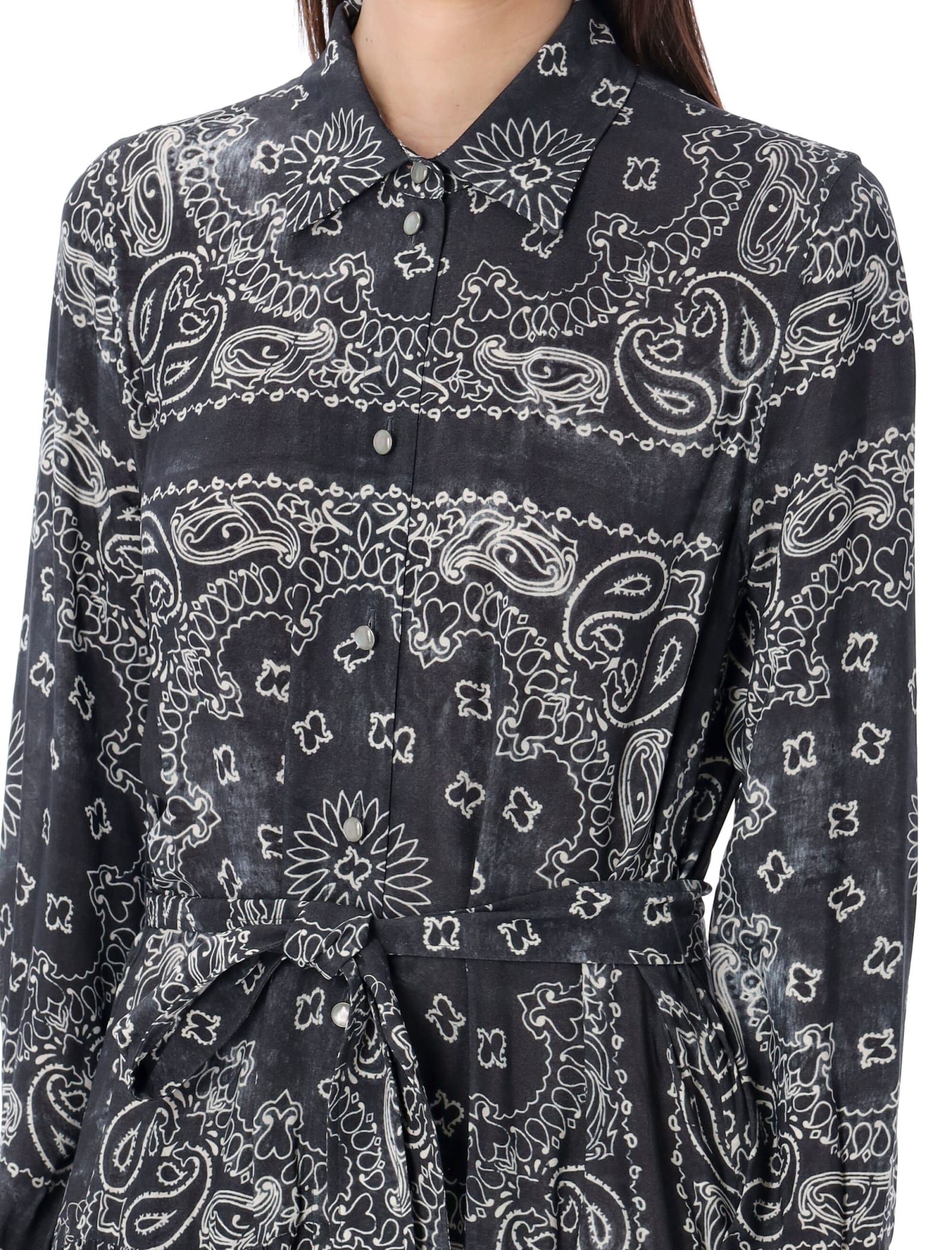 Shop Golden Goose Shirt Long Dress With Paisley Print In Anthracite