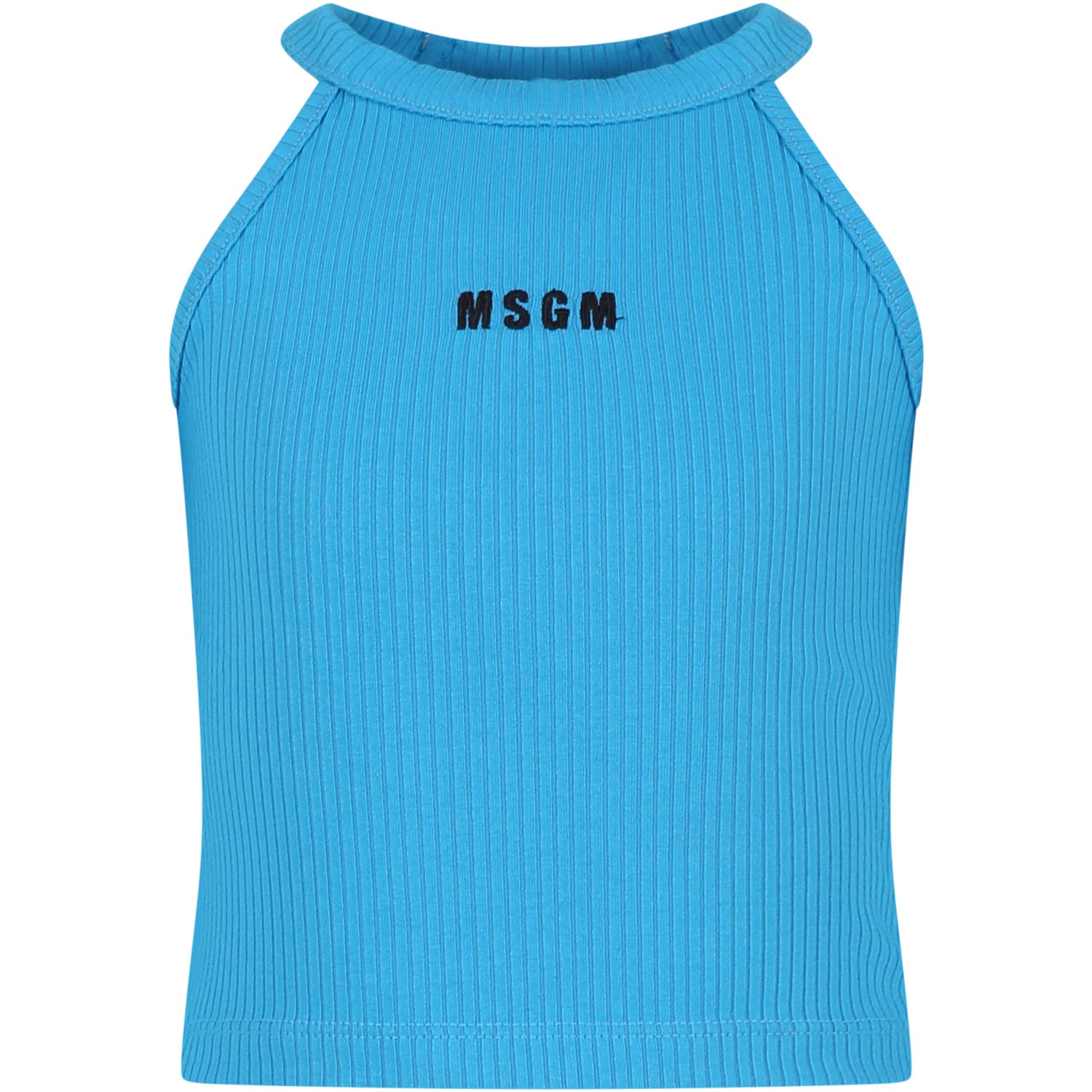 Msgm Kids' Light Blue Tank Top For Girl With Logo