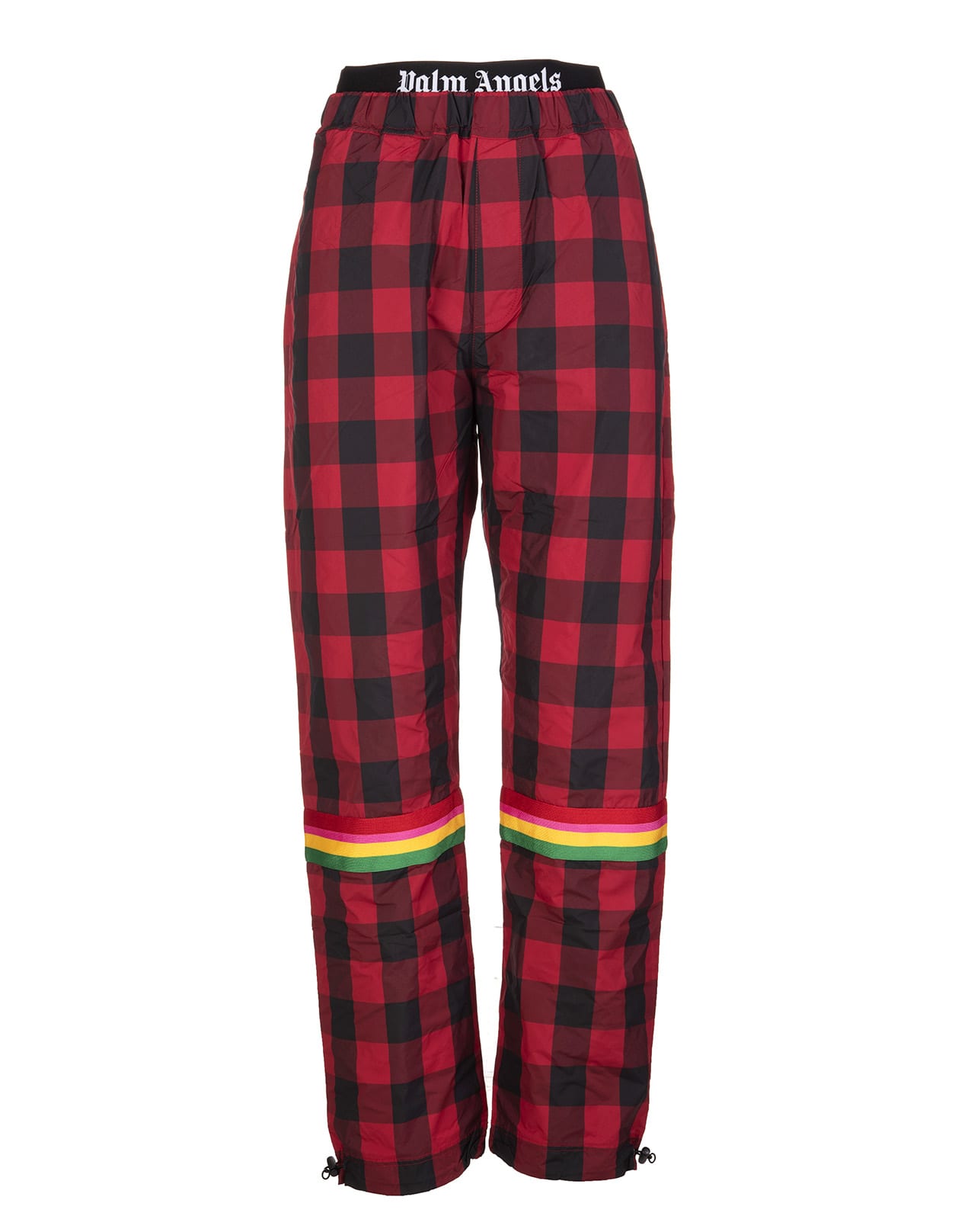 PALM ANGELS WOMAN BLACK AND RED CHECK BUFFALO JOGGERS,PWCA019S21FAB002 2501