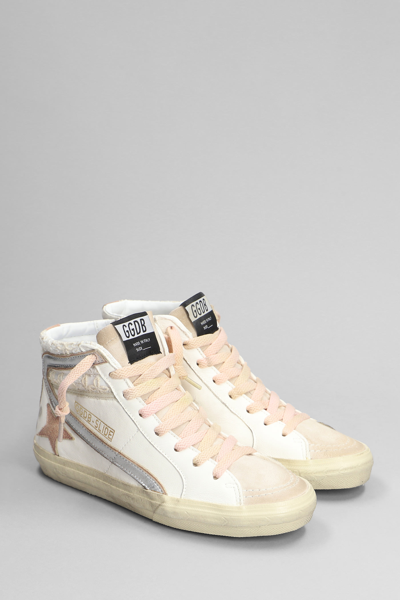 Shop Golden Goose Slide Sneakers In White Suede And Leather