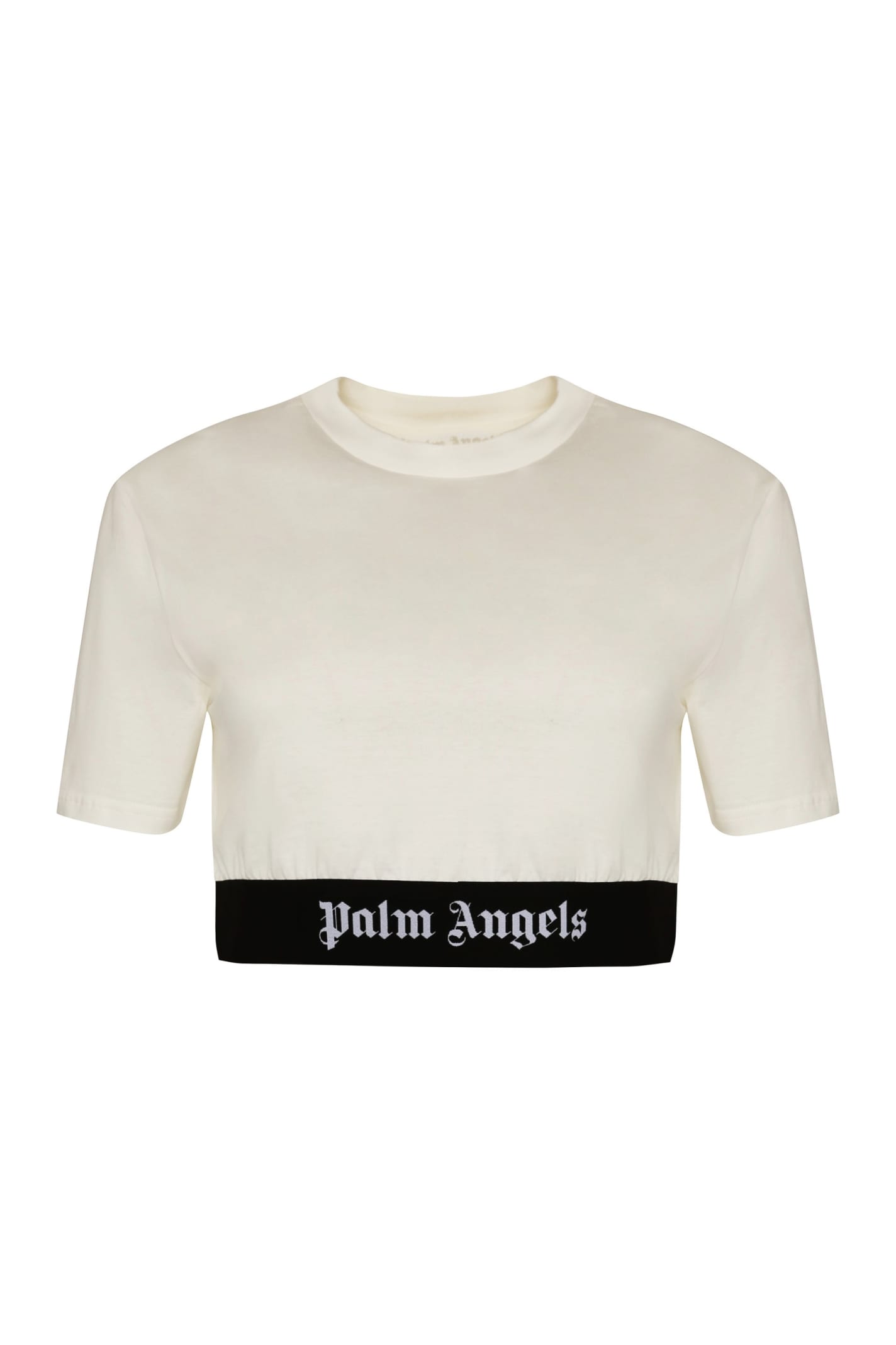 Shop Palm Angels Cotton Crop Top In Off White/black