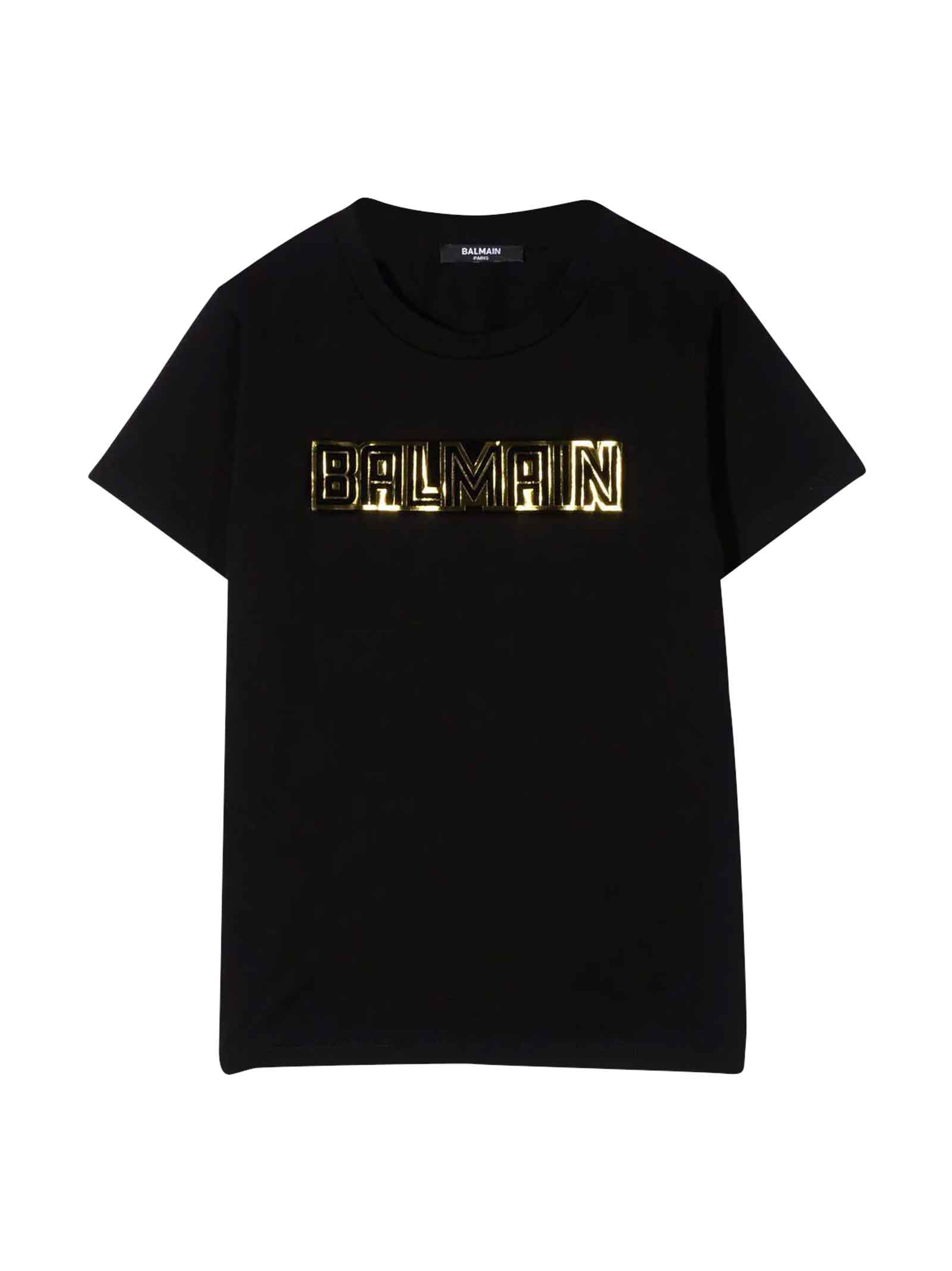Balmain Black T-shirt With Golden Print