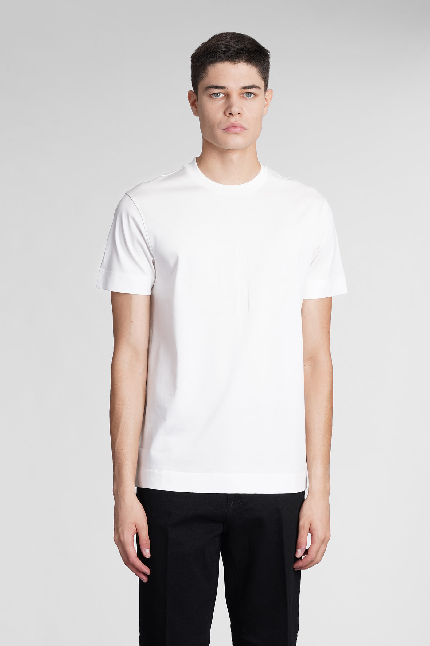 T-shirt In White Cotton Giorgio Armani