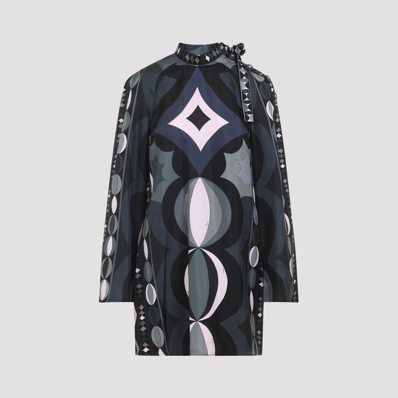 Pucci Geometric Pattern Long Sleeve High Neck Dress In Multi