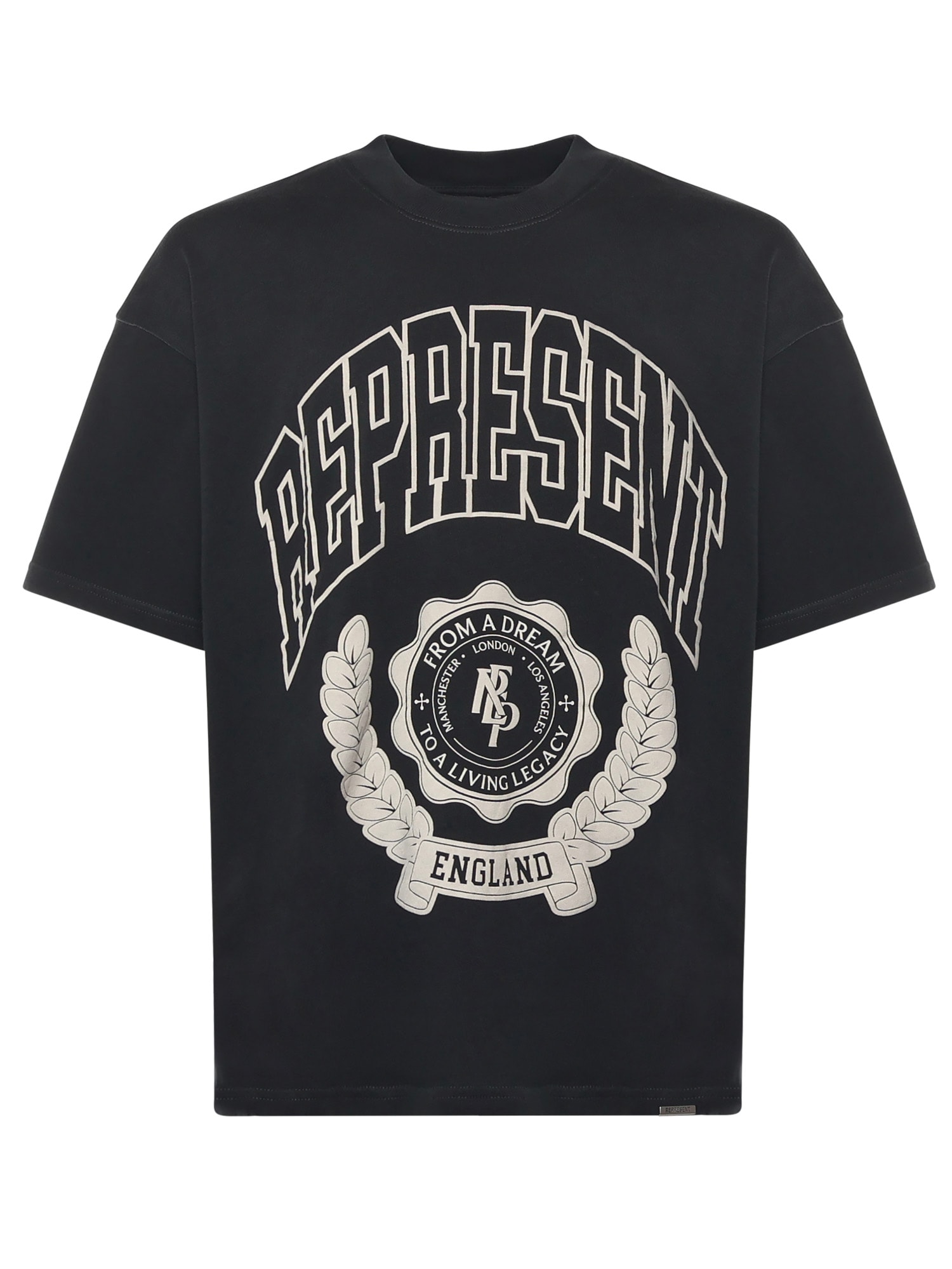 Represent Legacy Crest Cotton T-shirt With Distressed Effect In Black
