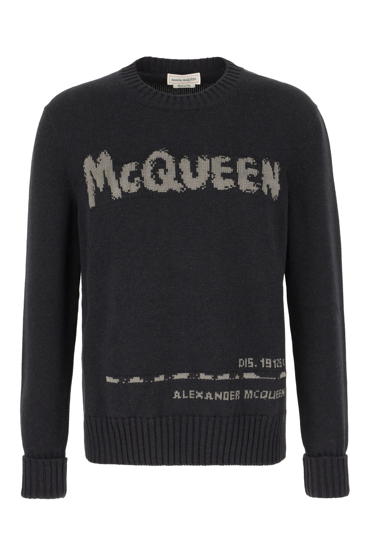Alexander Mcqueen Cotton Crew-neck Sweater With Contrasting Logo In Charcoal Steel