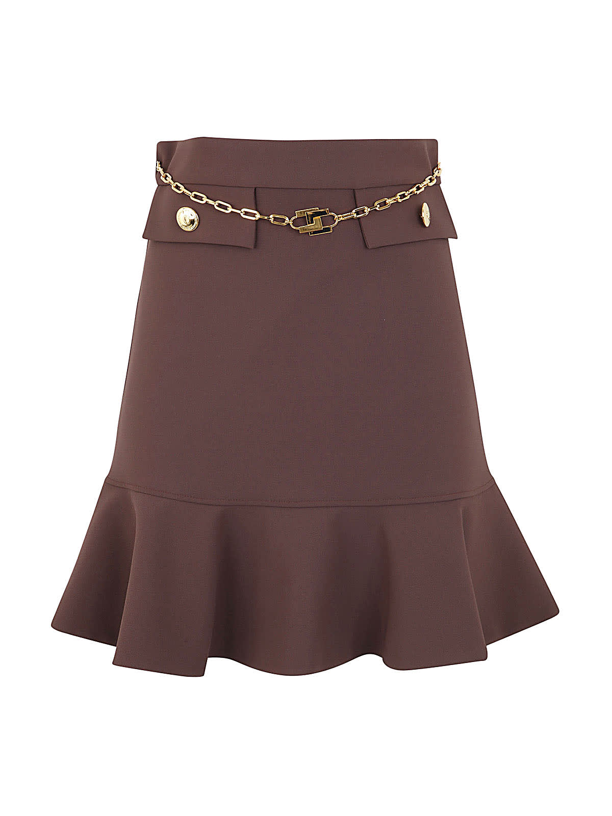 Elisabetta Franchi Short Skirt With Chain And Flounce In Dark