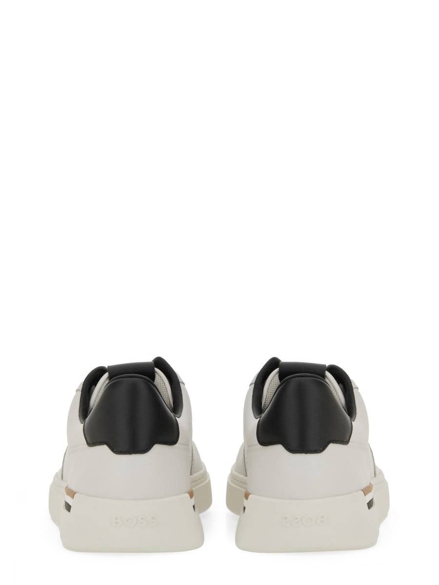Hugo Boss White Lace-up Sneakers With Preformed Sole And Branded Leather Upper In White