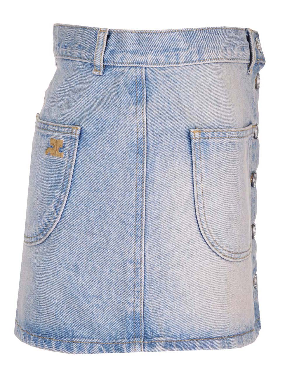 Shop Courrèges Denim Mini Skirt In Light Blue