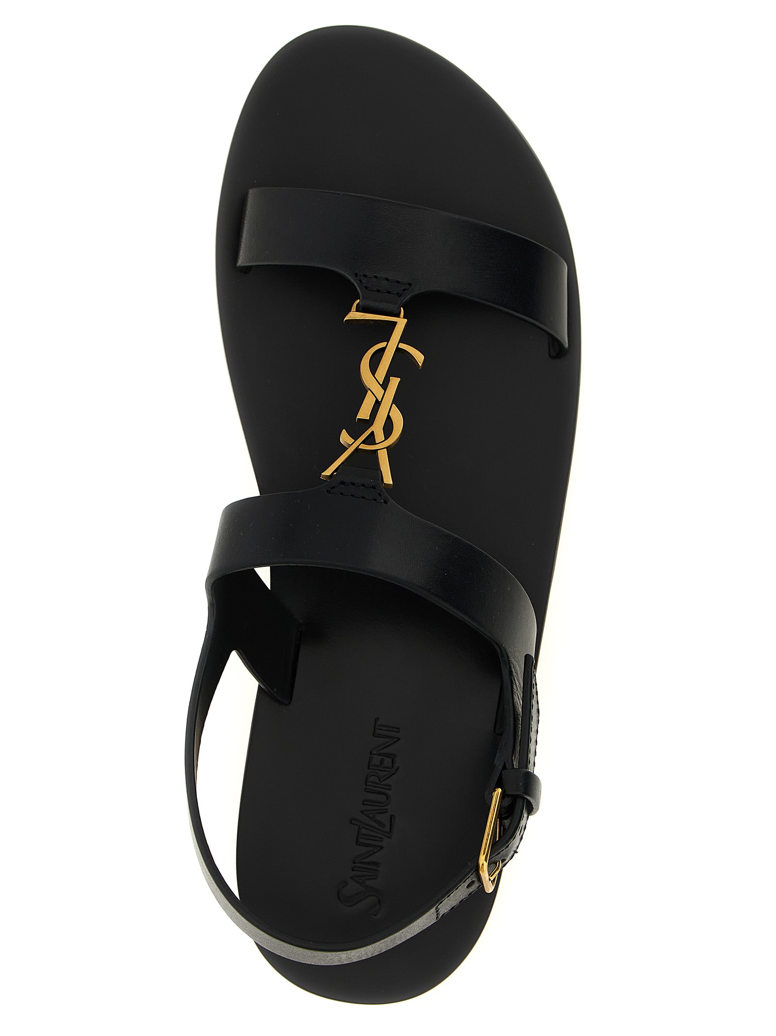 Saint Laurent Cassandra Logo Plaque Flat Sandals In Black