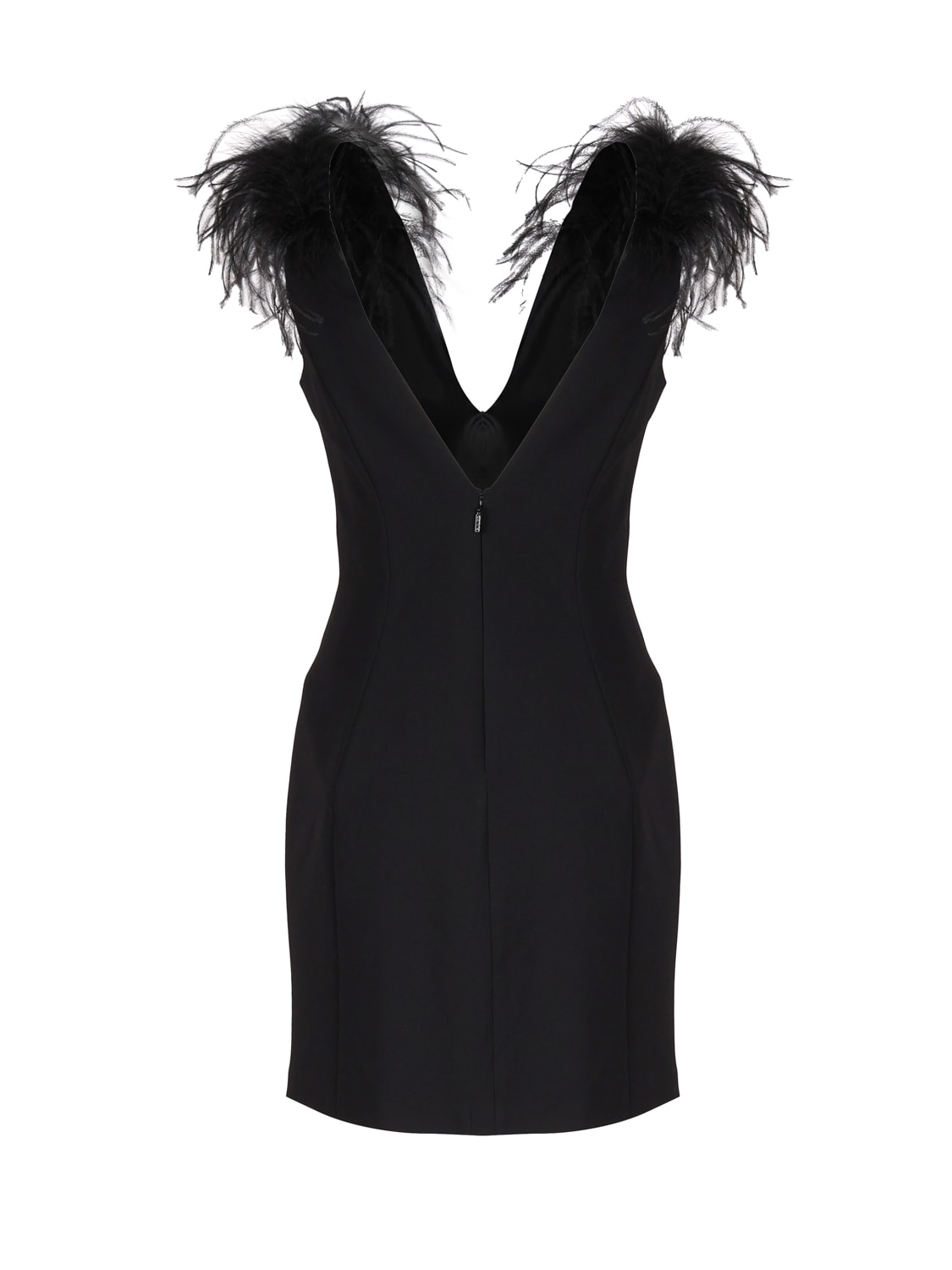 Shop Pinko Mini Dress With Feathers In Black