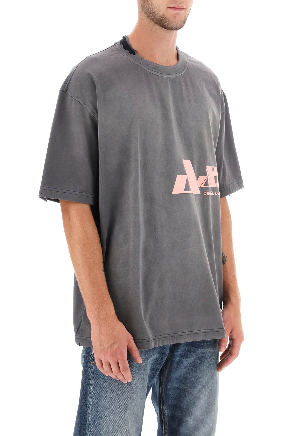 Shop Diesel T-washrat T-shirt With Flocked Logo In Grey (grey)