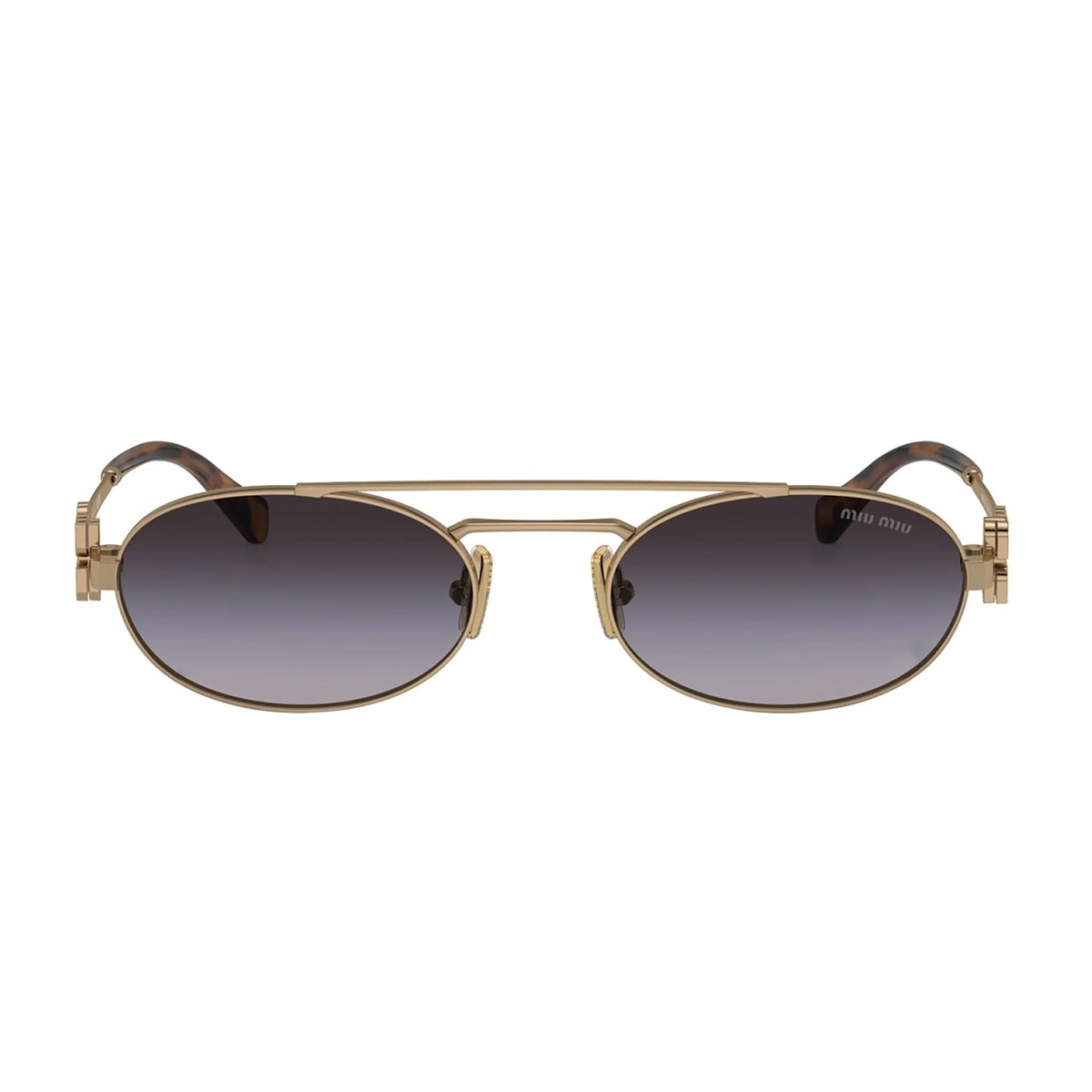 Miu Miu Womens Gold Mu 54zs Oval-frame Metal Sunglasses In Black