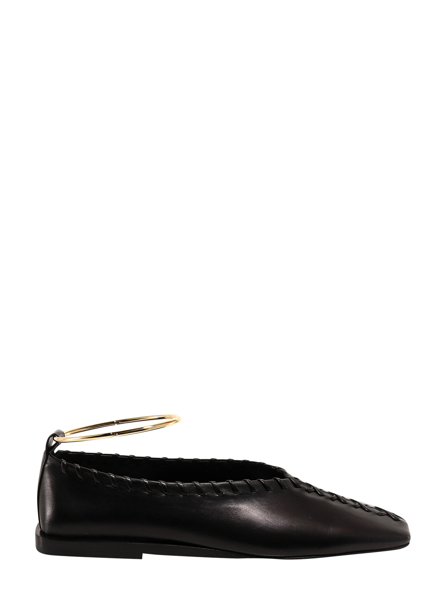 Jil Sander Black Whipstitch Anklet Ballerina Flats In Black