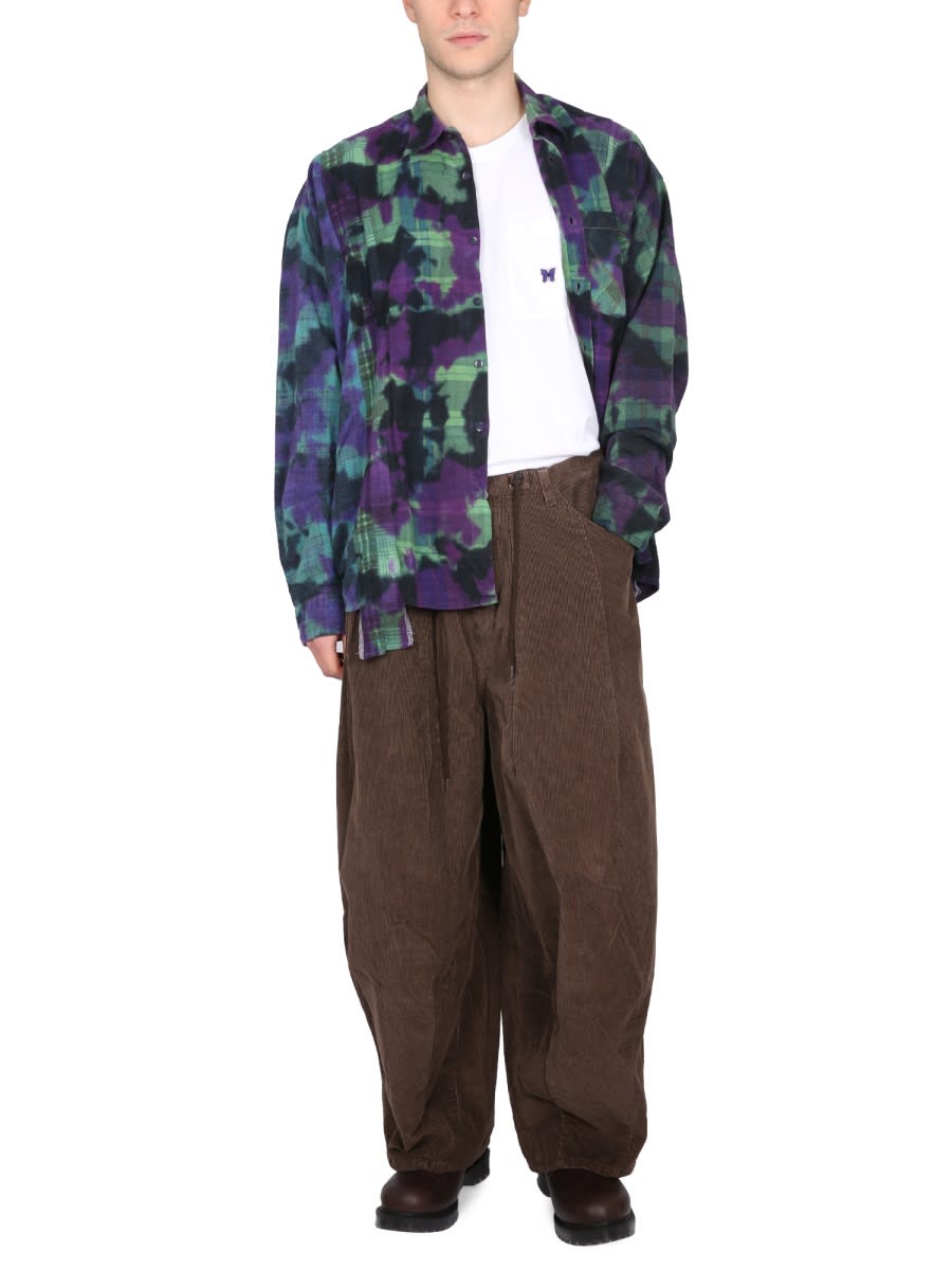 Needles Distressed Effect Pleated Flannel Shirt In Multi