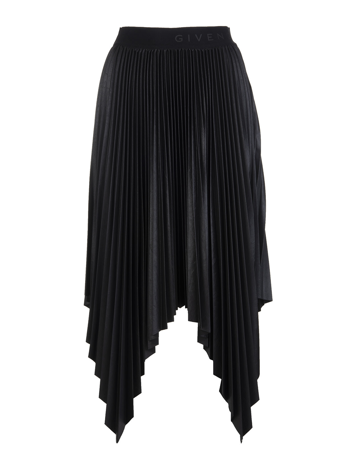Givenchy Midi Pleated Handkerchief Skirt In Black Synthetic Leather