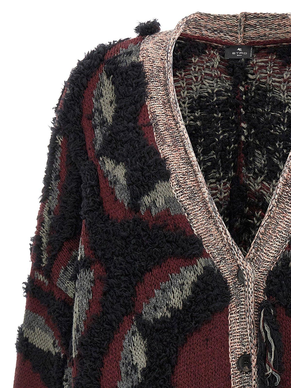 Shop Etro Fringed Oversized Cardigan In Multicolour