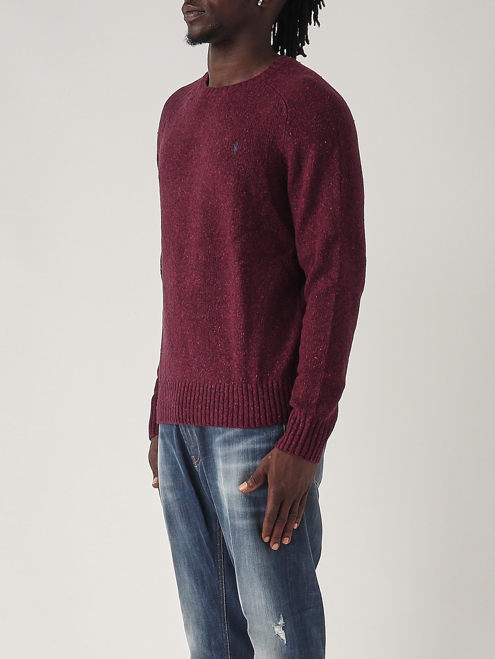 Shop Polo Ralph Lauren Maglia Girocollo In Misto Lana Screziato Sweater In Bordeaux