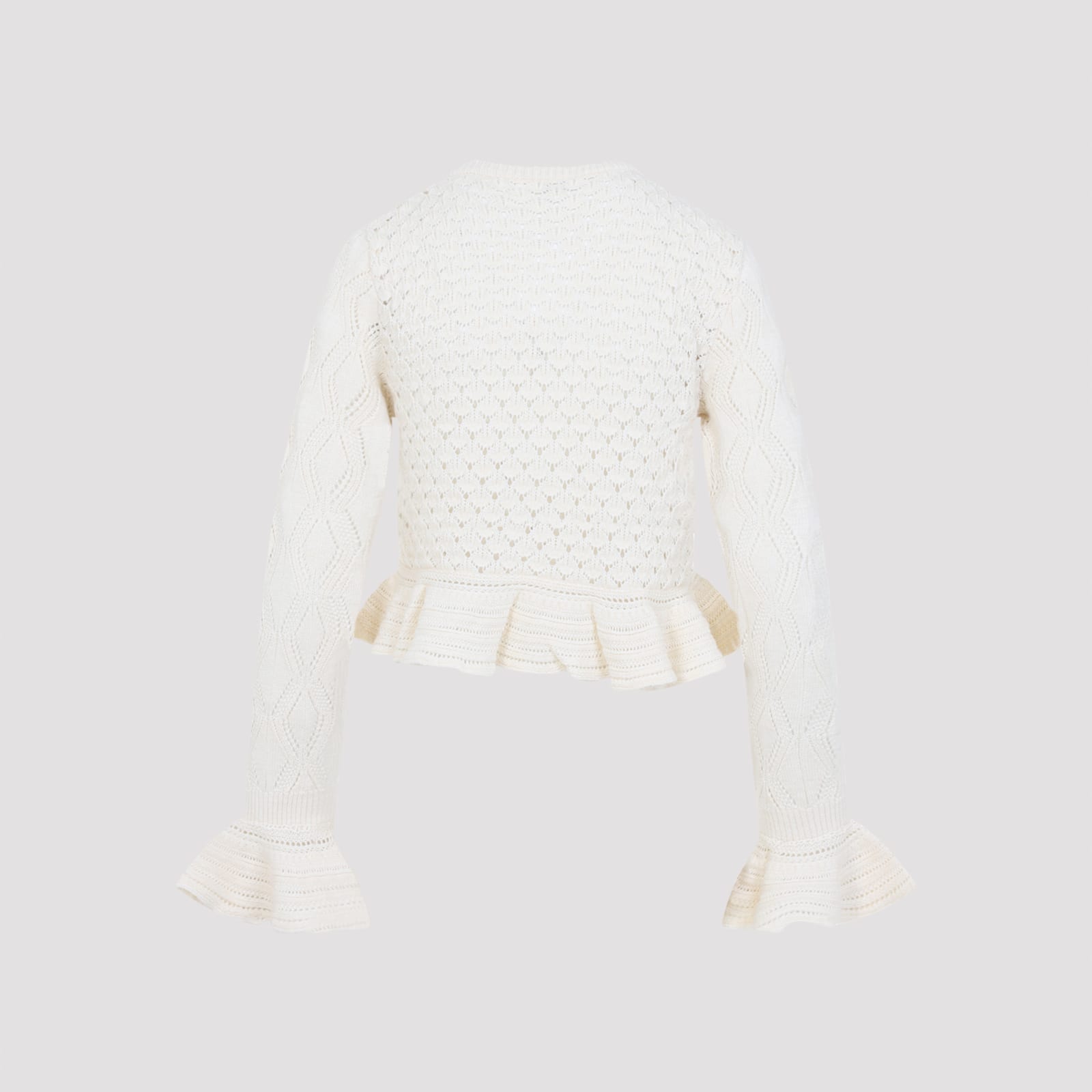 Chloé Openwork Flounced Cardigan In Alpaca And Silk In White