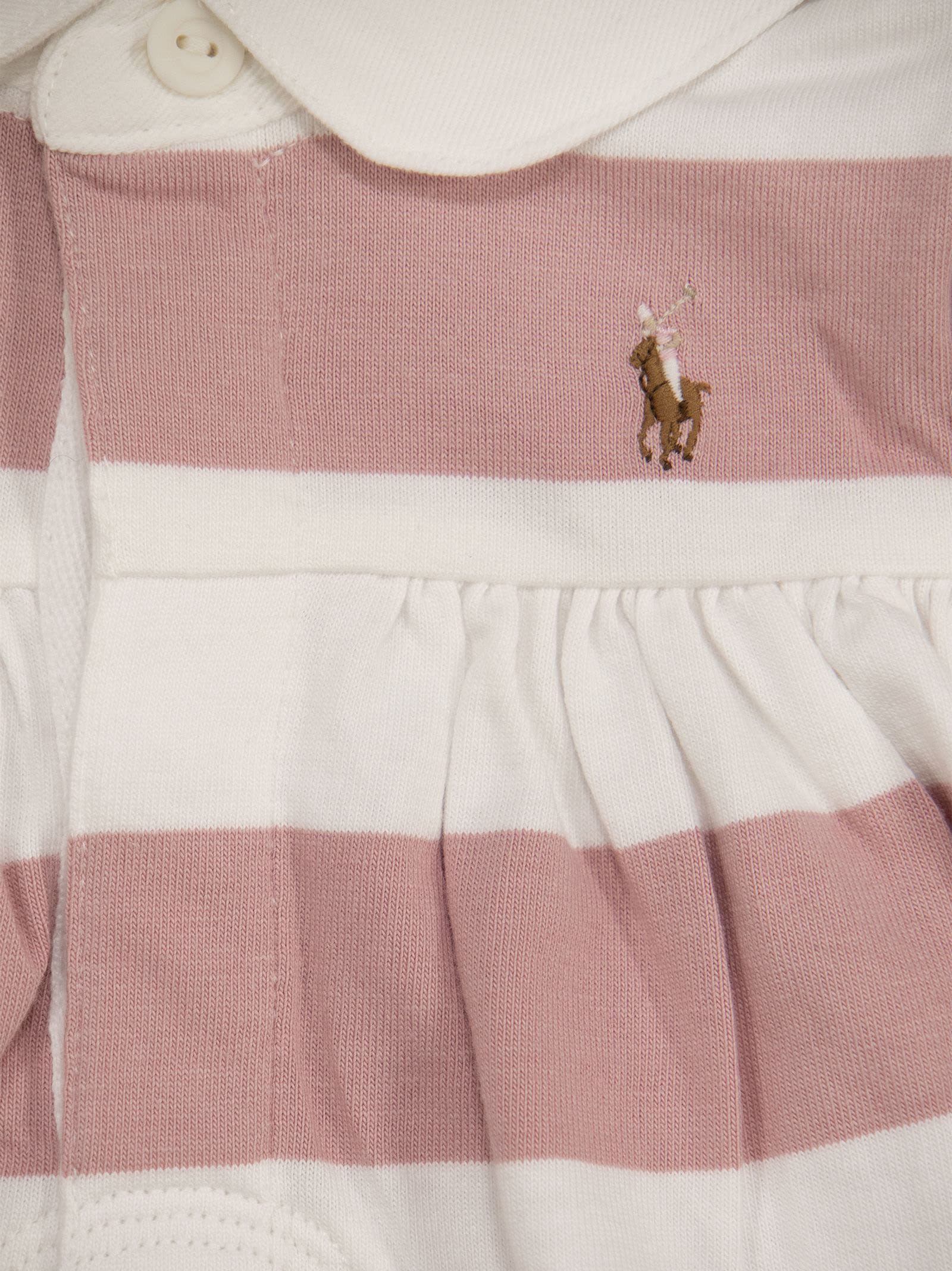 Shop Polo Ralph Lauren Striped Jersey Rugby Dress With Culottes In Pink/white