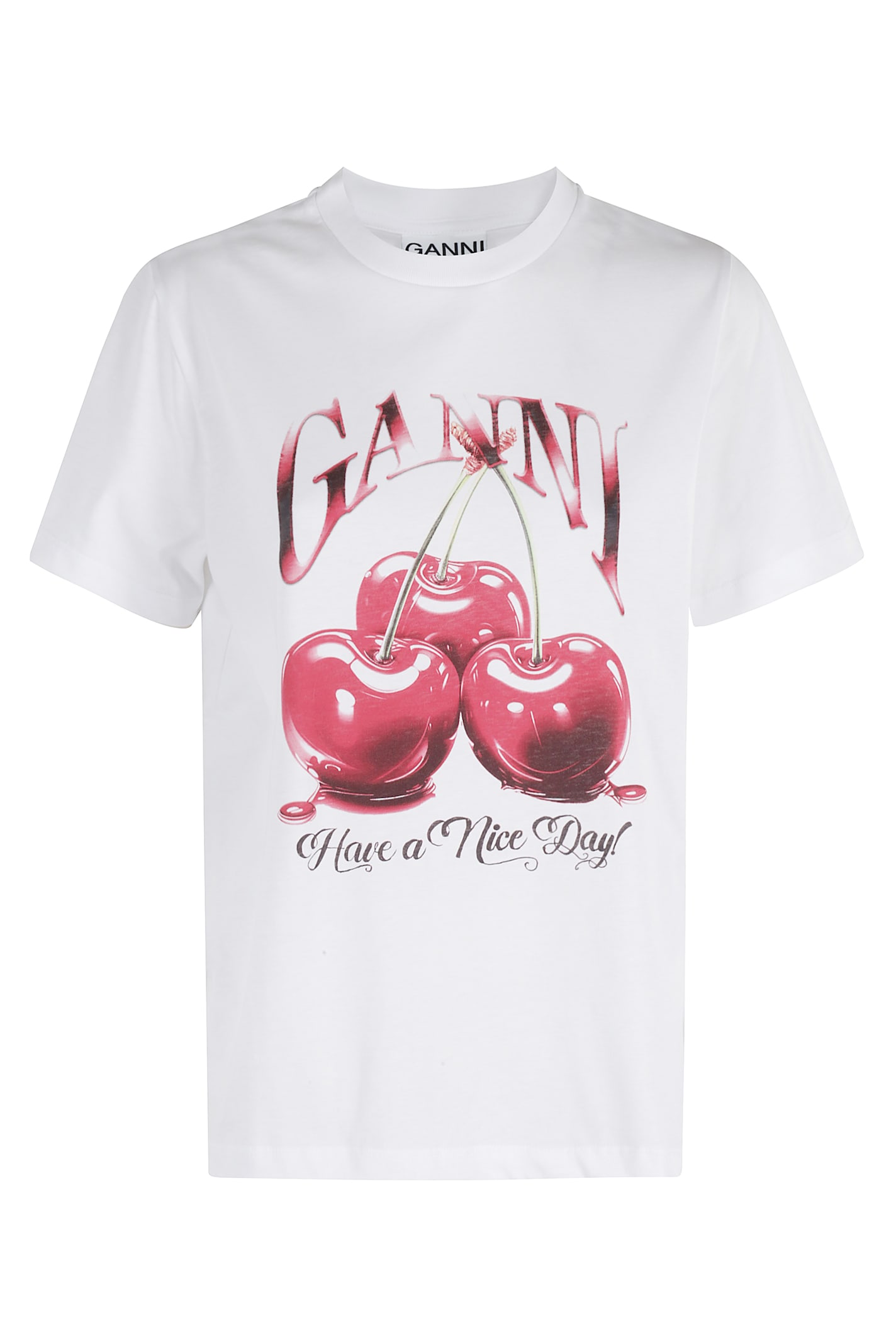 Ganni Basic Jersey Cherry Tshirt In White