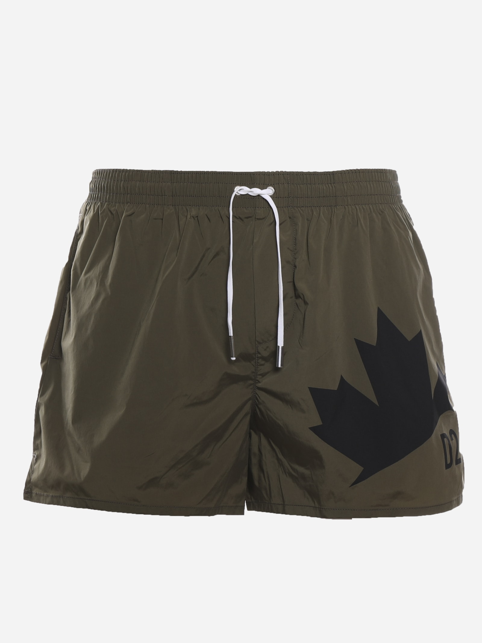 Dsquared2 Technical Fabric Swim Shorts With Logo Detail In Military