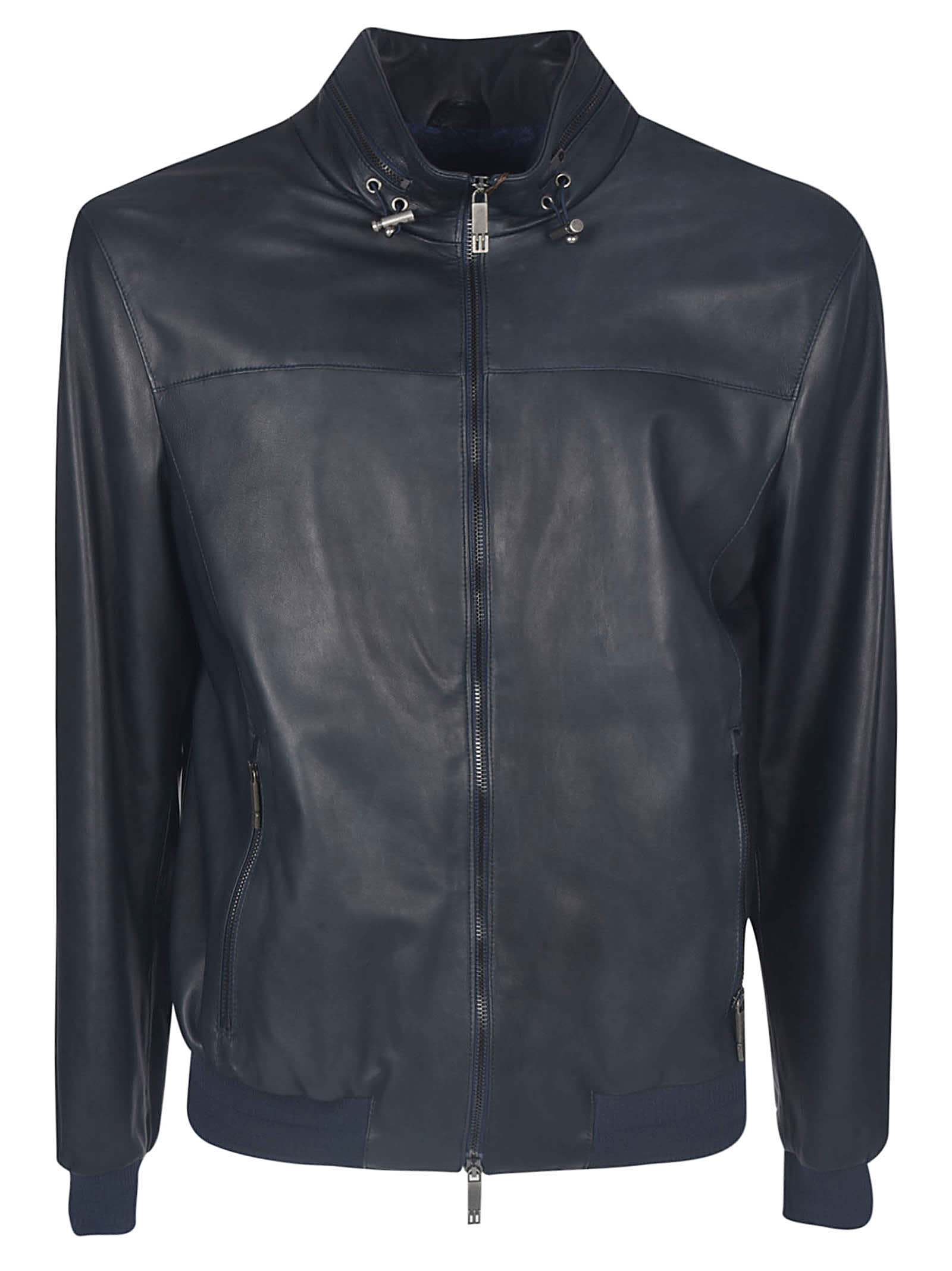 Etro Drawstring Leather Jacket In Blu