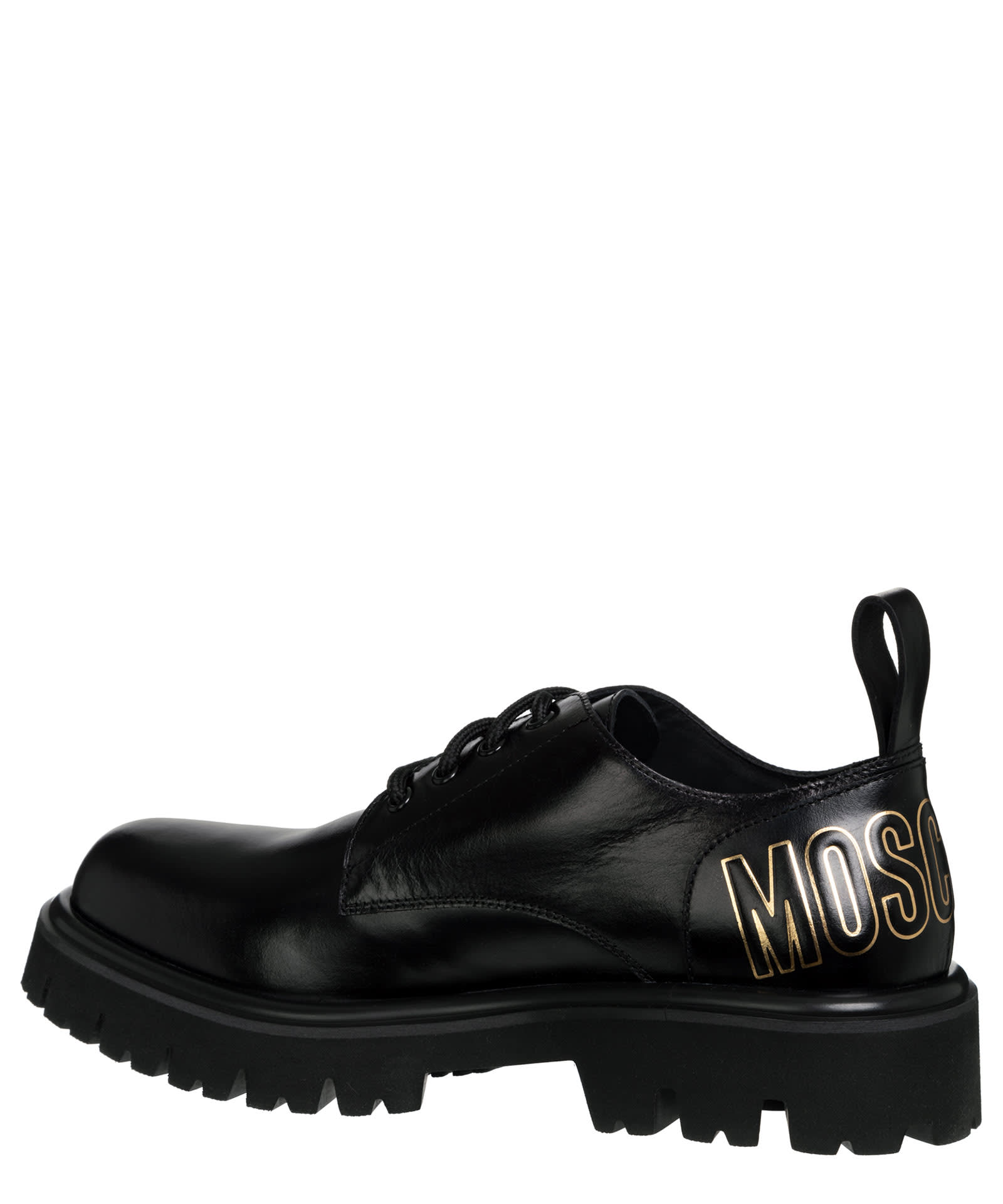 Shop Moschino Leather Derby Shoes In Nero