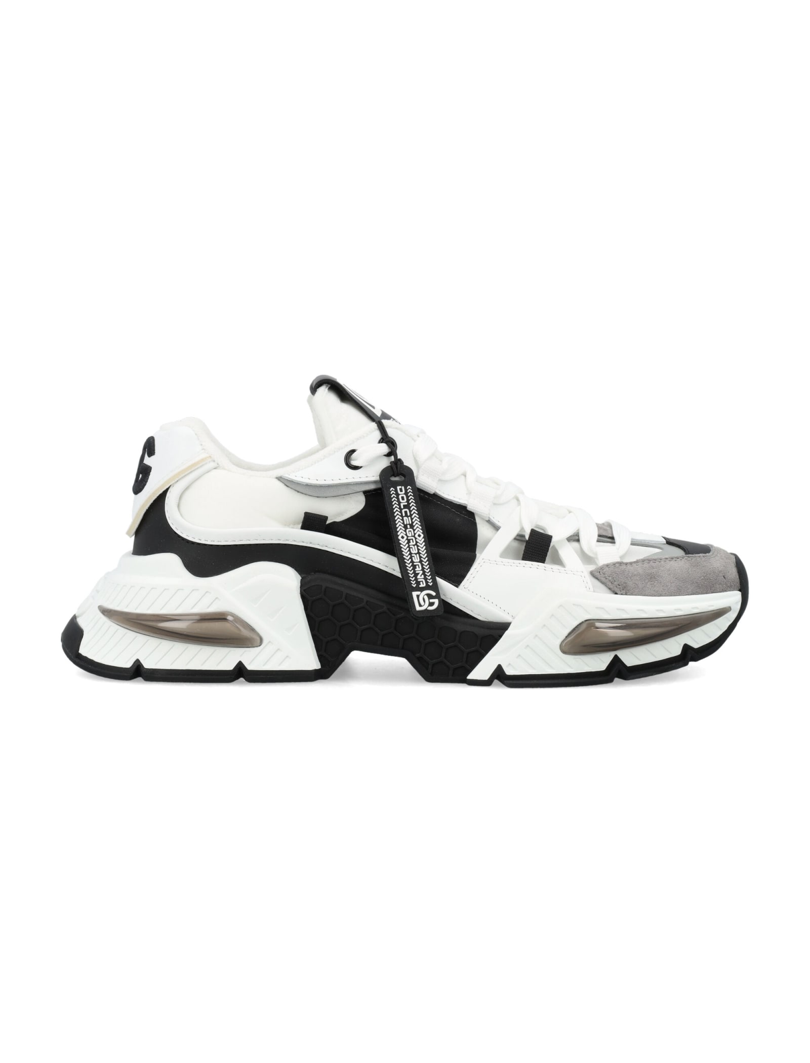 Shop Dolce & Gabbana Airmaster Mixed-material Sneakers In White/black