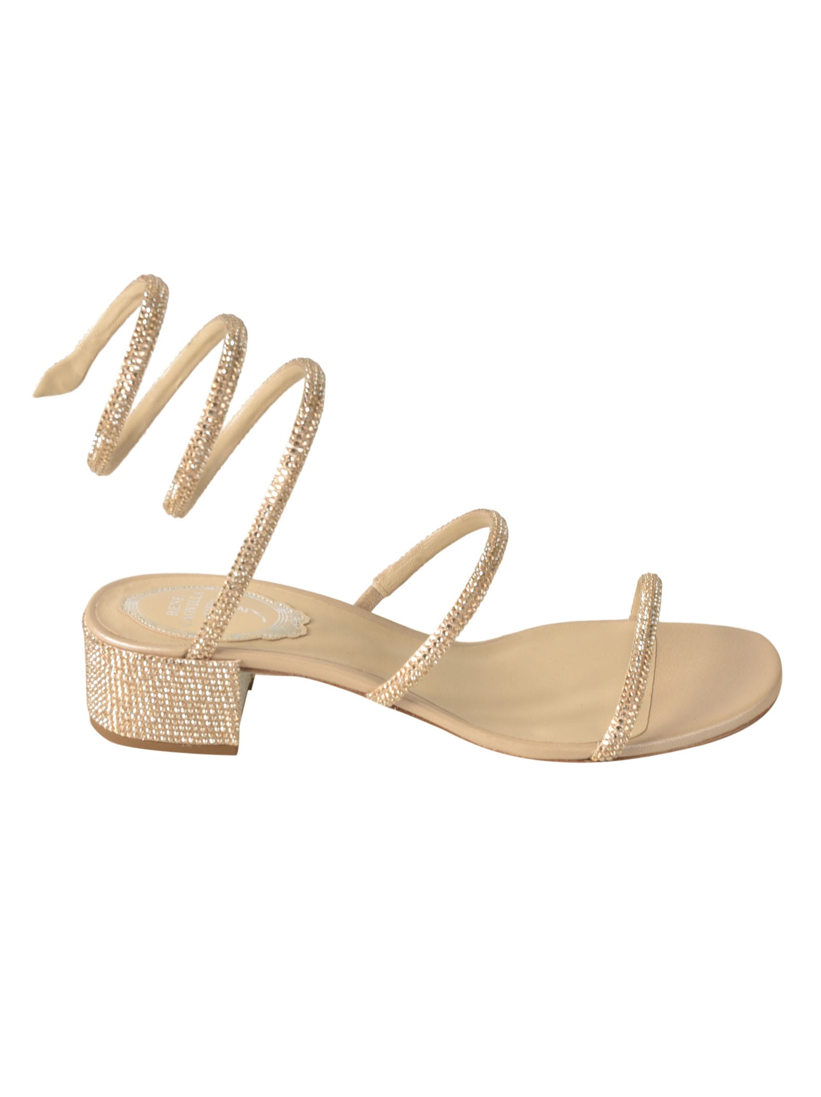 René Caovilla Crystal Embellished Twisted Strap Flat Sandals