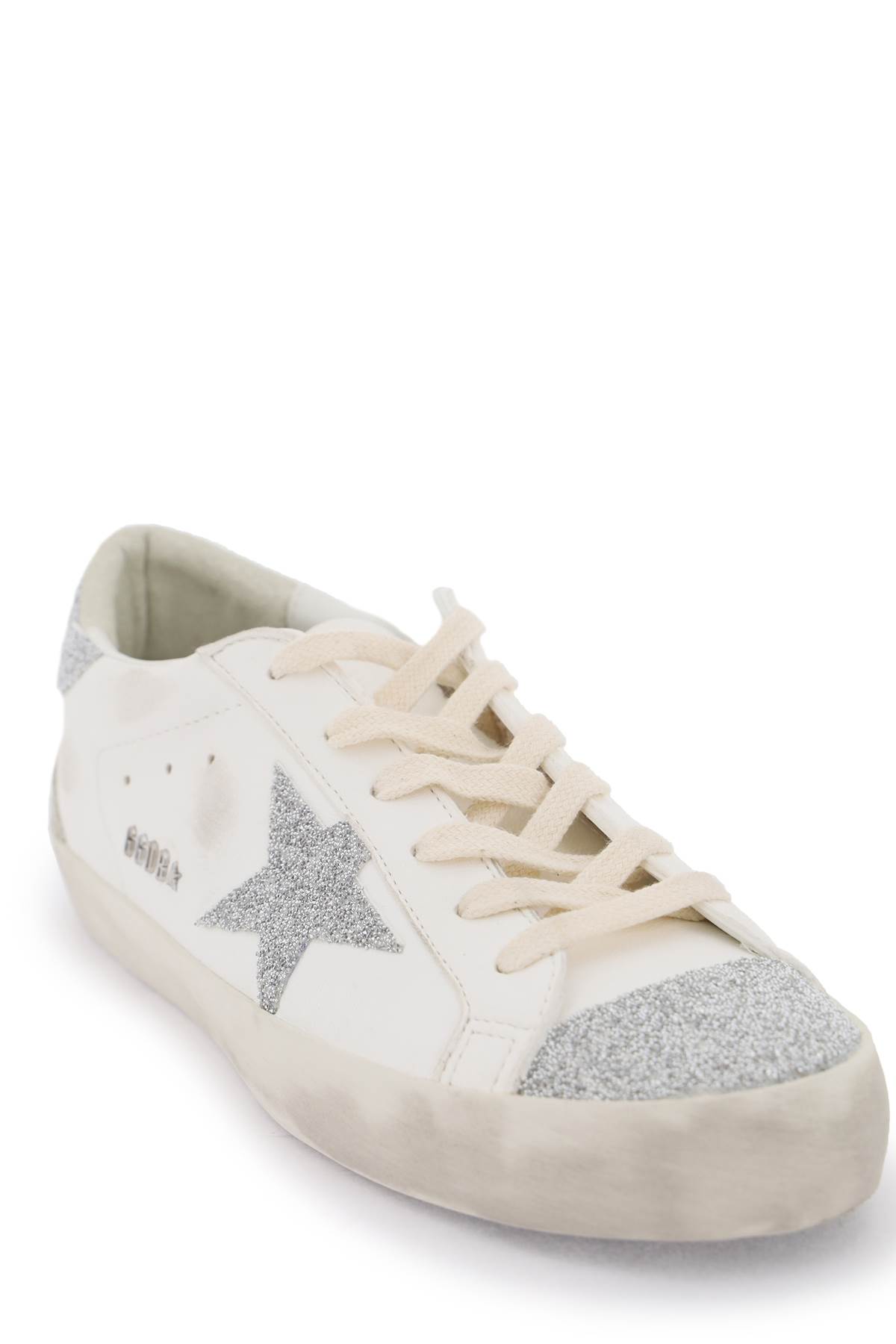 Golden Goose Super-star Glitter-embellished Sneakers In Cream/silver/ice