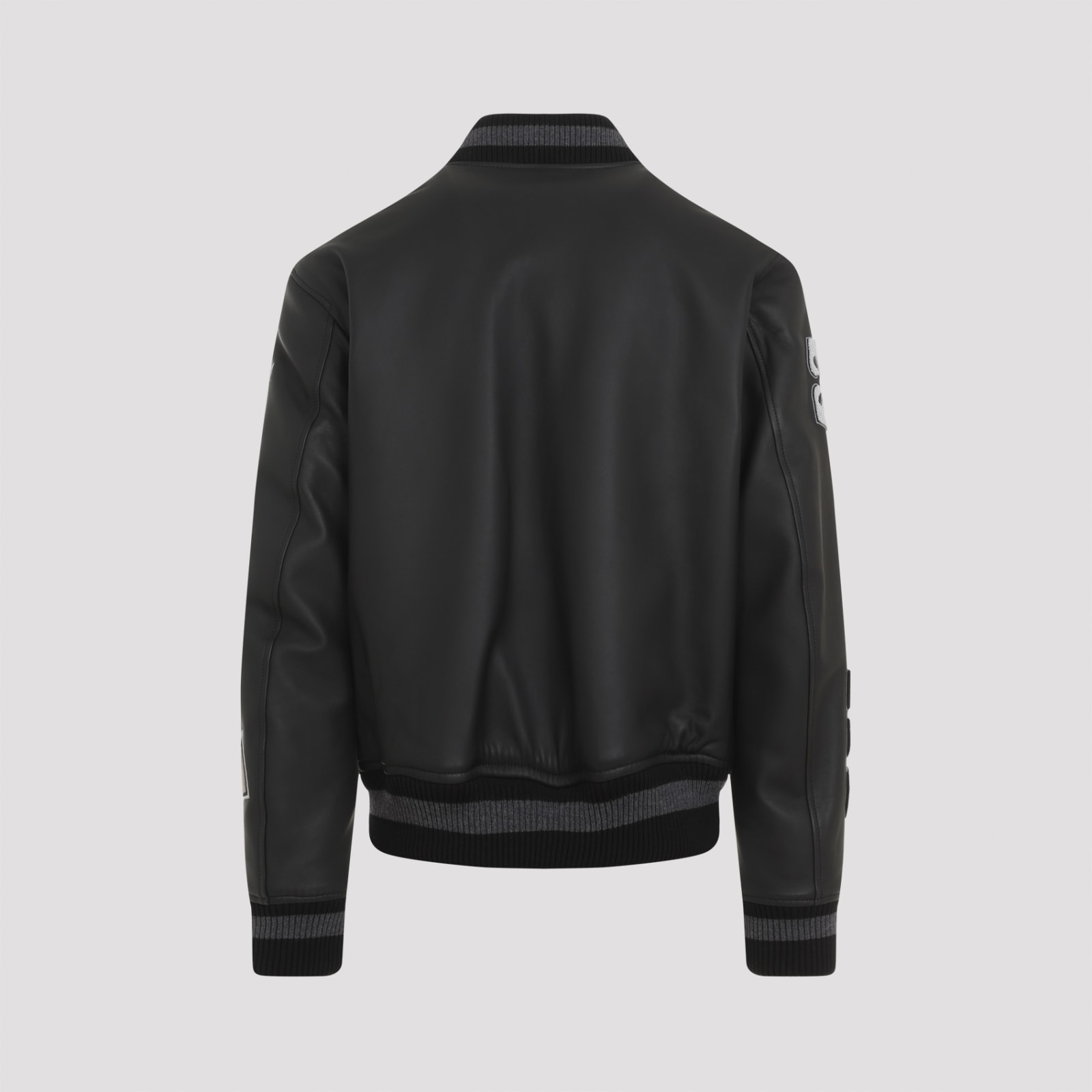 Shop Off-white Full Leather Varsity Jacket In Black Black