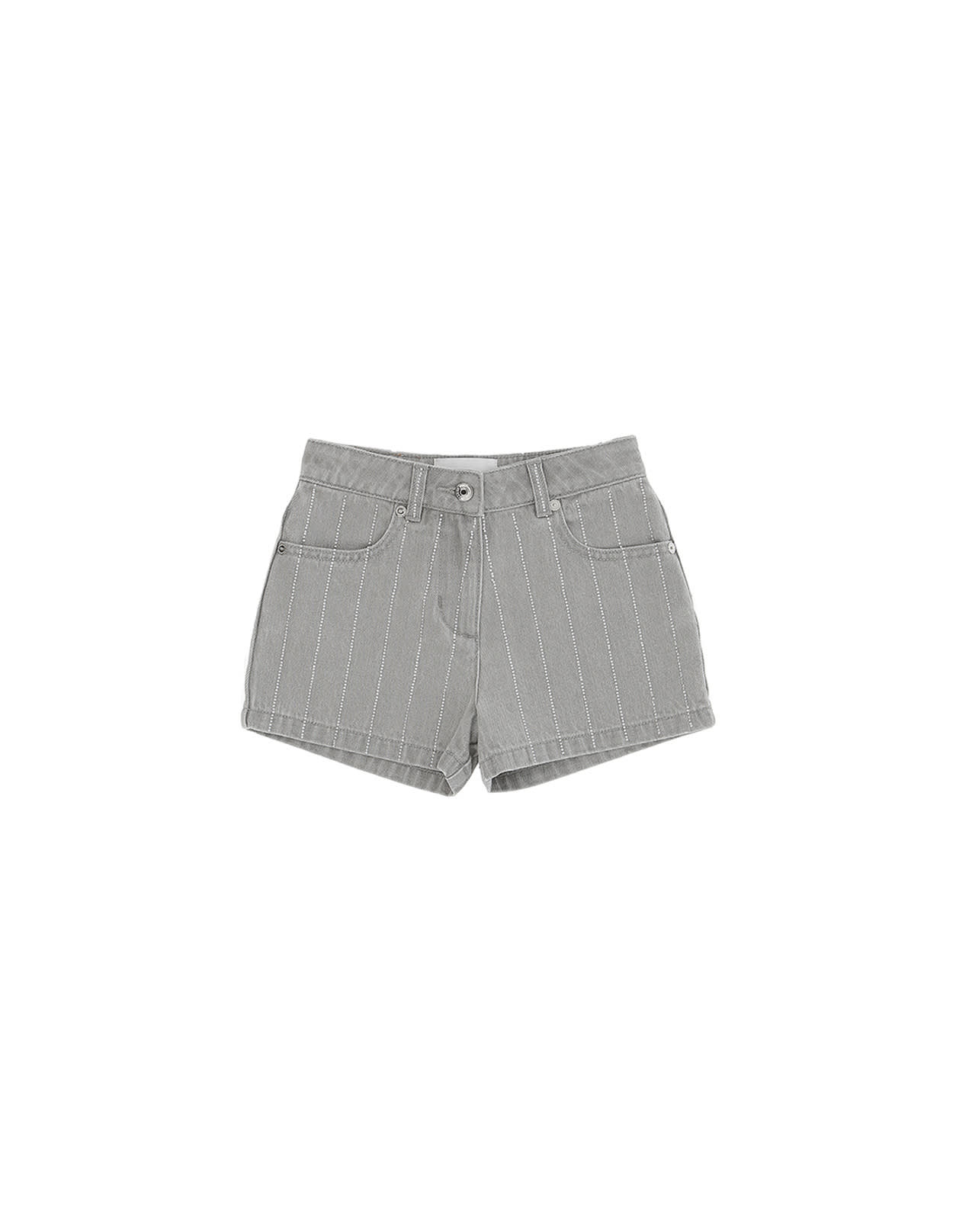 Shop Ermanno Scervino Junior Grey Shorts With Rhinestone Pinstripe Effect