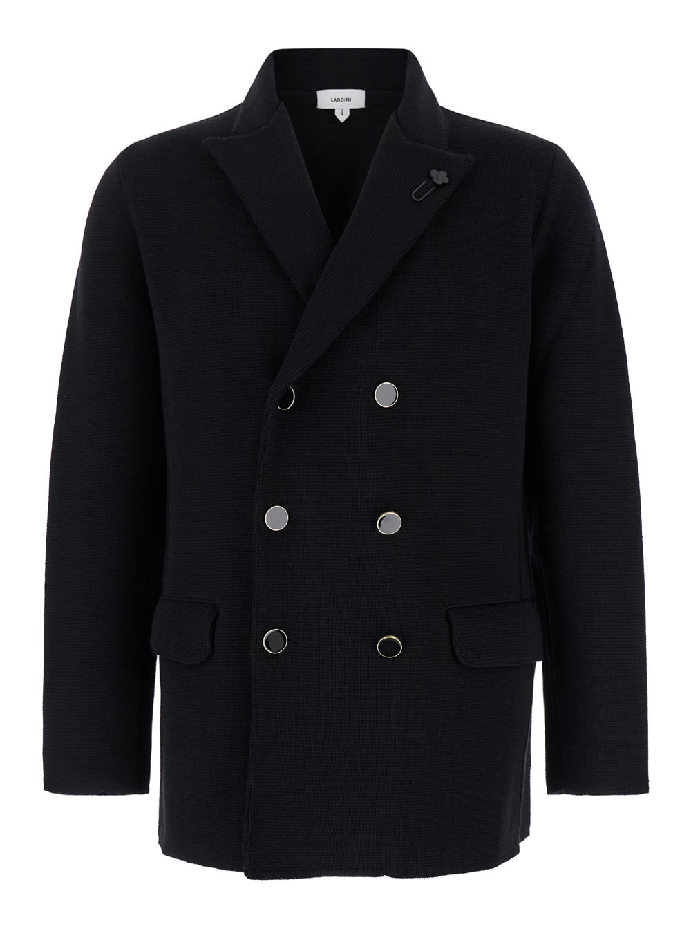 Shop Lardini Black Double-breasted Jacket With Peak Revers In Wool Man