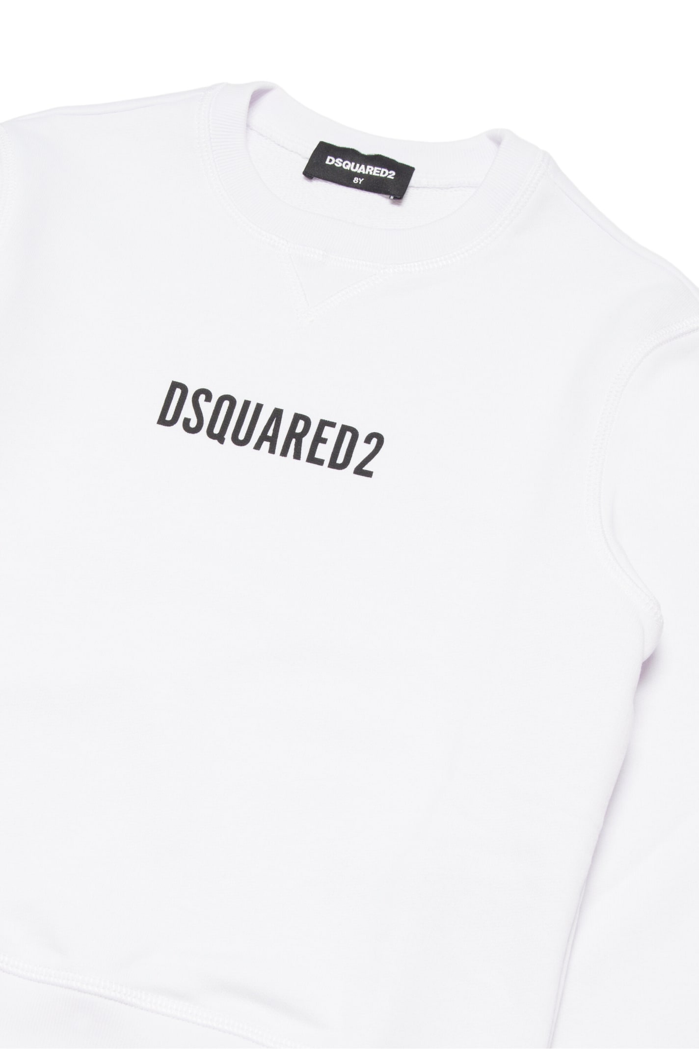 Shop Dsquared2 D2s718u Relax Sweat-shirt Dsquared Crew-neck, Long-sleeved, Cotton Sweatshirt With Elastic On Neck,  In Bianco