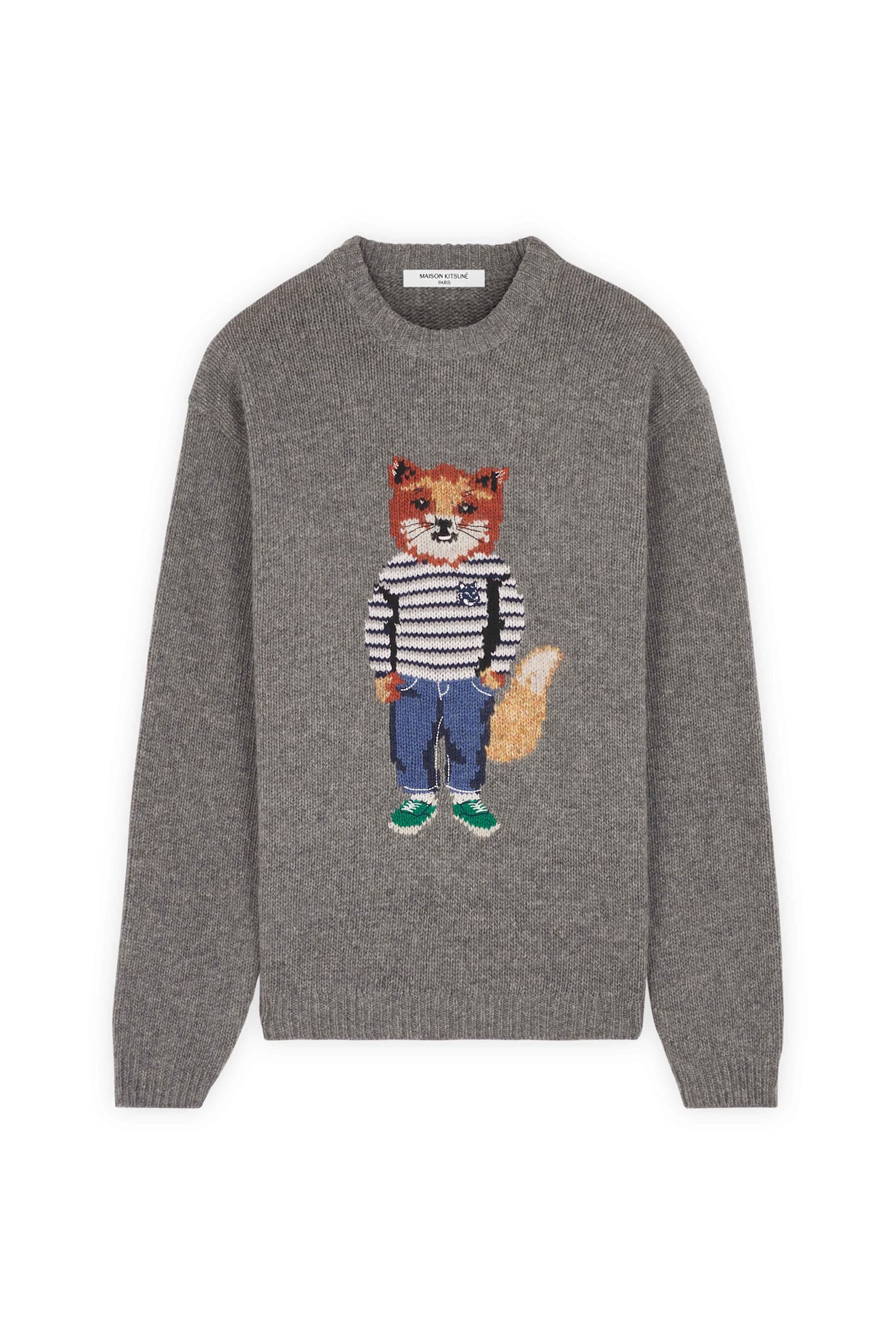 Shop Maison Kitsuné Dressed Fox Intarsia Jumper In Medium Grey Melange