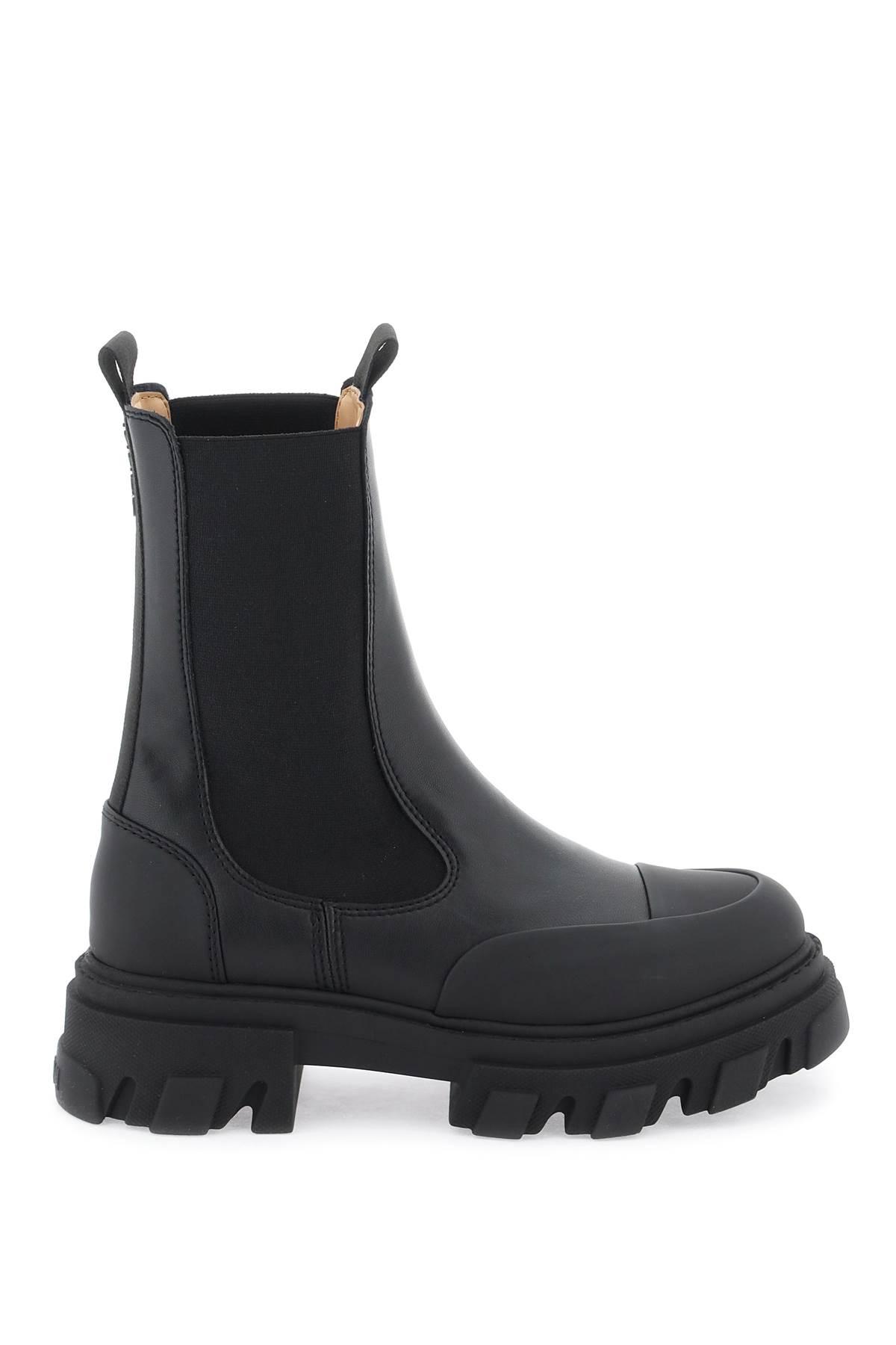 Shop Ganni Cleated Mid Chelsea Ankle Boots In Black (black)