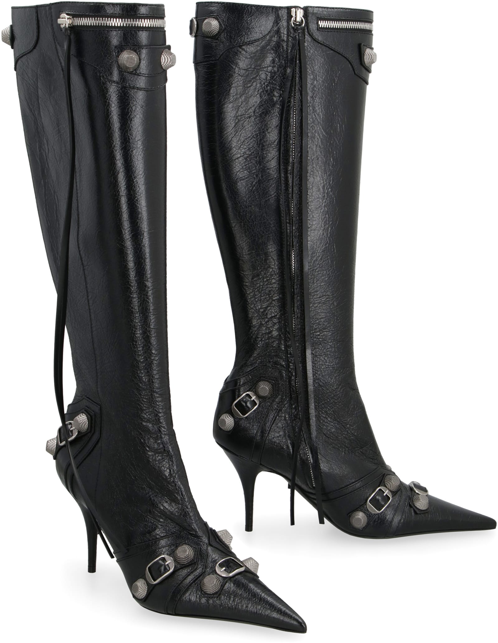 BALENCIAGA CAGOLE LEATHER POINTY-TOE BOOTS 