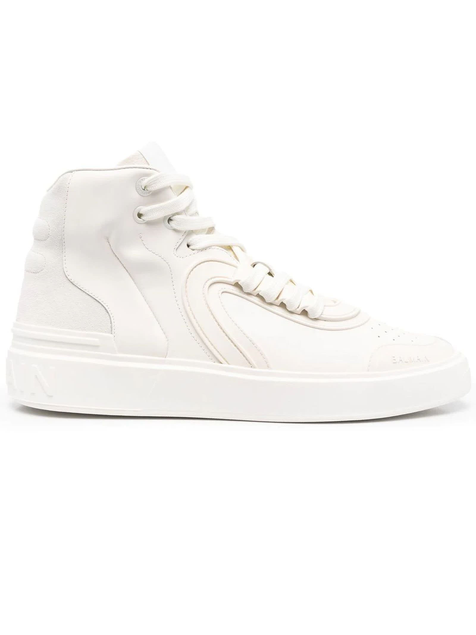 Balmain White Lambskin Hi-top Sneakers