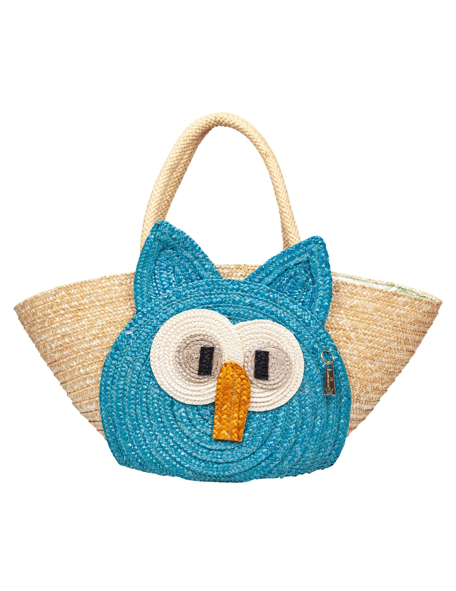 LaMilanesa Cioffi Handbag In Raffia Natural And Turquoise Color